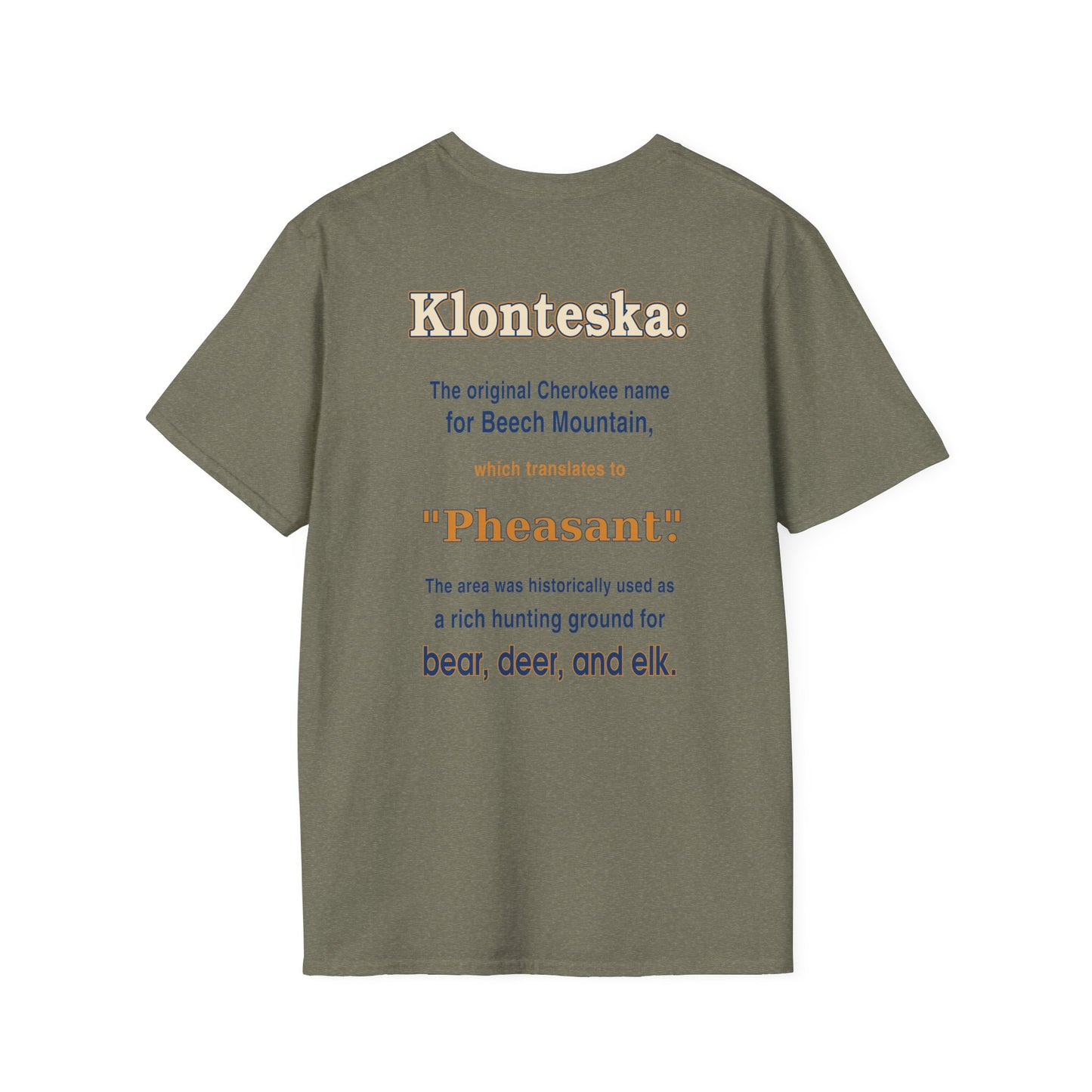 Klonteska: aka Beech Mountain NC to the Cherokee Indians T-Shirt — Pheasant Mountain Logo Tee