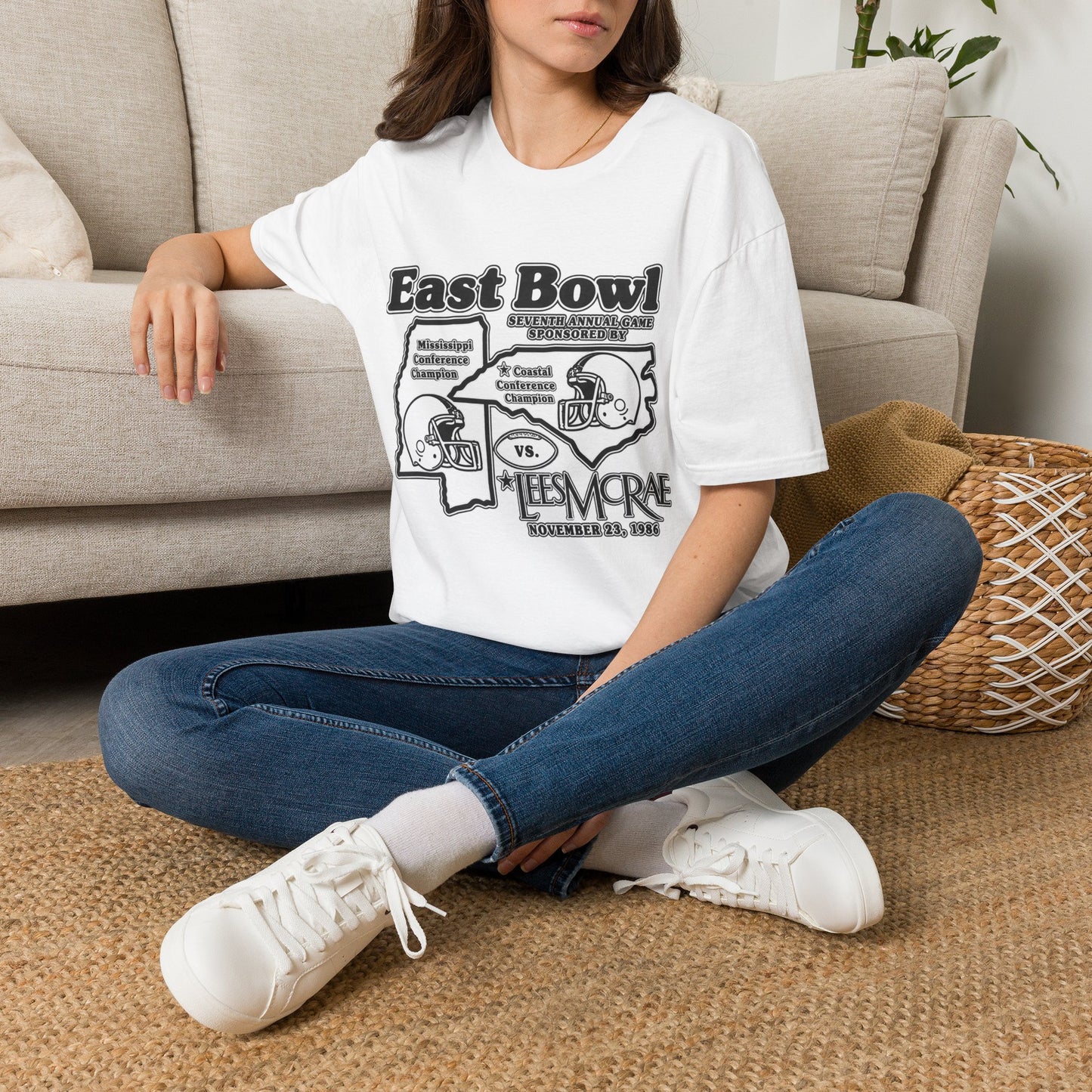 1986 East Bowl Vintage Football T-Shirt — Retro Game Day Tee (East Bowl, Lees McRae)