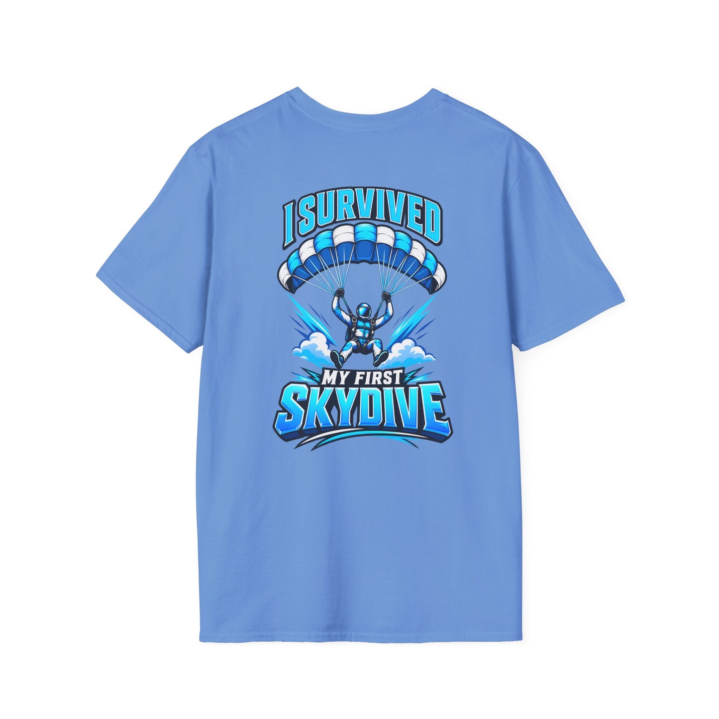 Skydiver Graphic T-Shirt — Blue Freefall Parachute Design