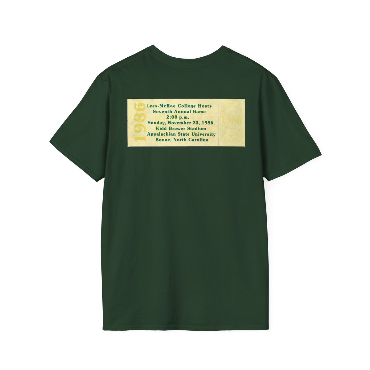 1986 East Bowl Vintage Football T-Shirt — With Game Day Ticket on back - Retro Game Day Tee (East Bowl, Lees McRae)