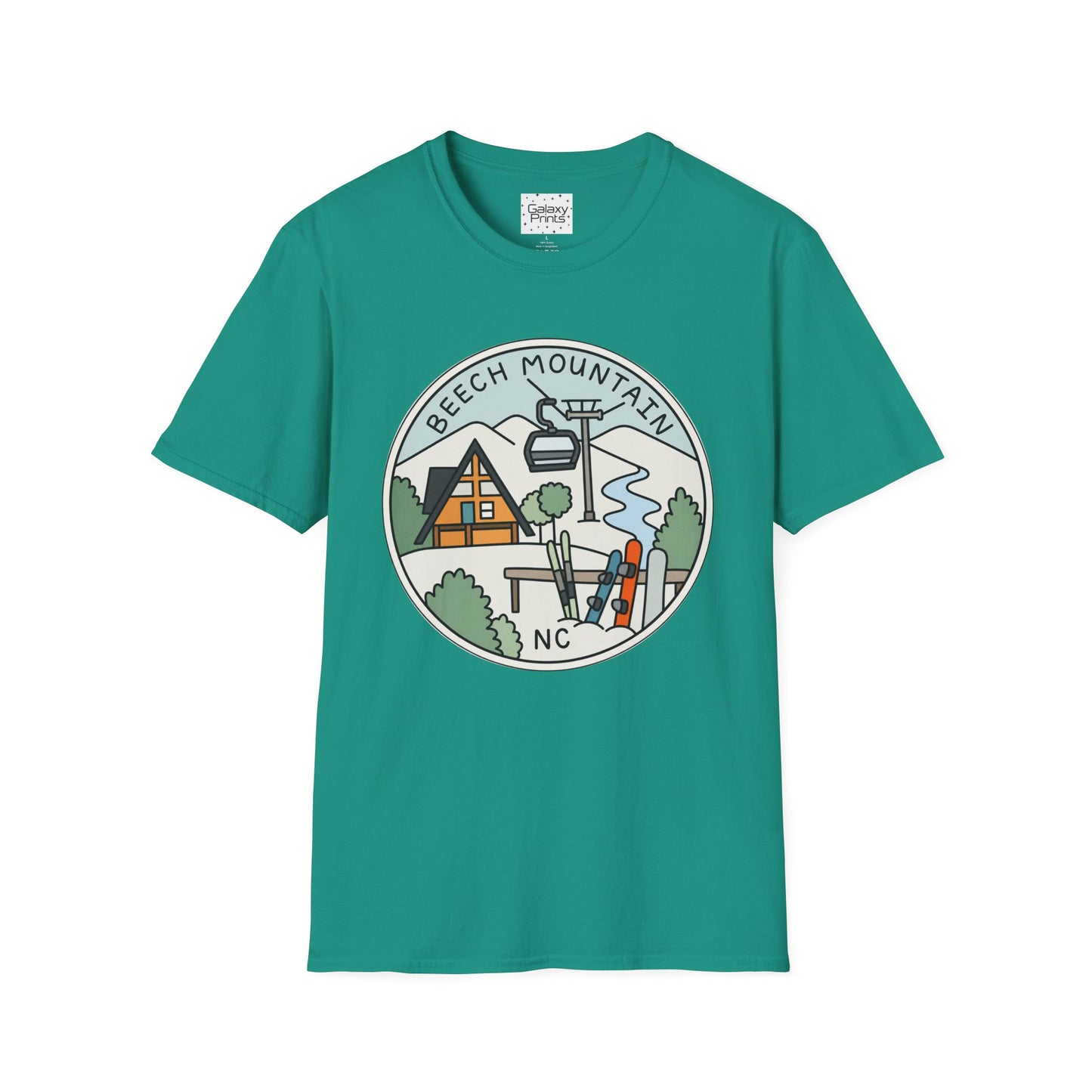 Beech Mountain NC Ski Lift Cartoon T-Shirt — Mountain Cabin & River Outdoor Cartoon Graphic Tee