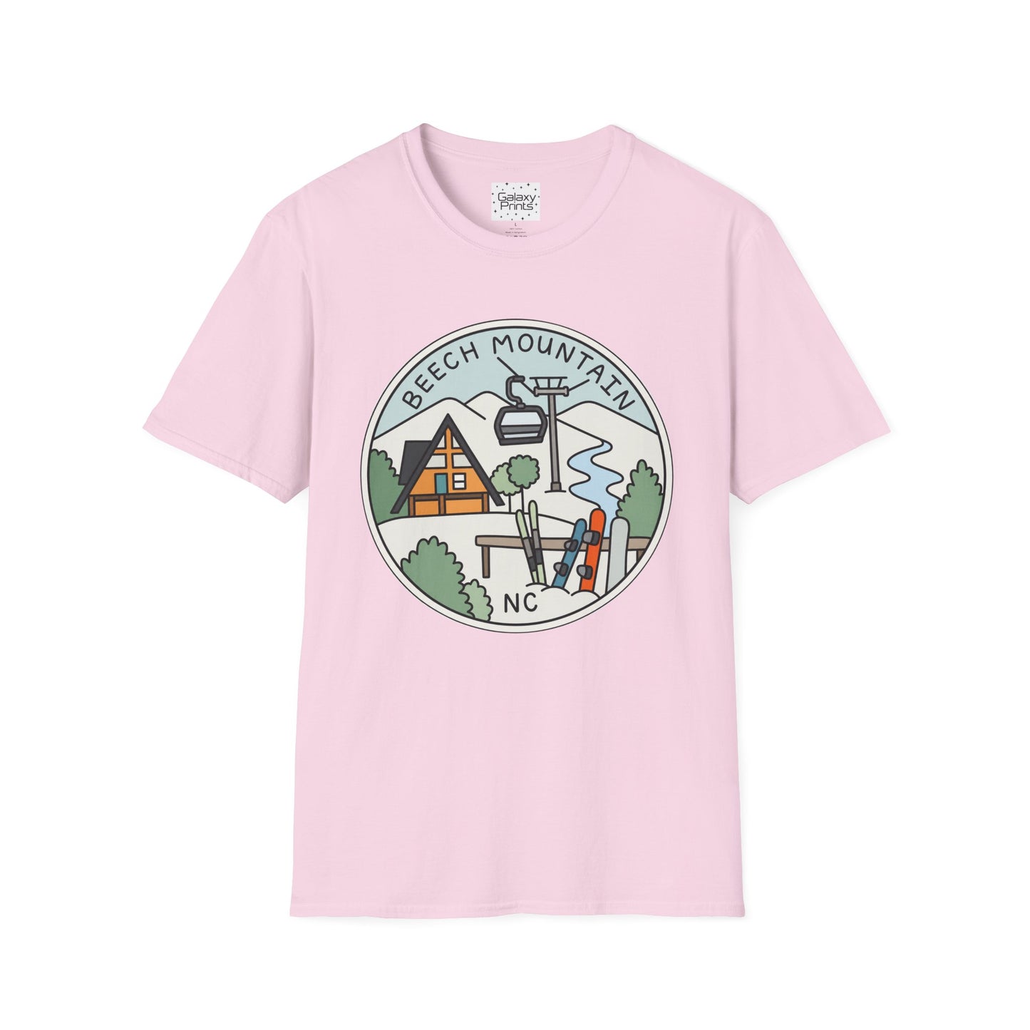 Beech Mountain NC Ski Lift Cartoon T-Shirt — Mountain Cabin & River Outdoor Cartoon Graphic Tee