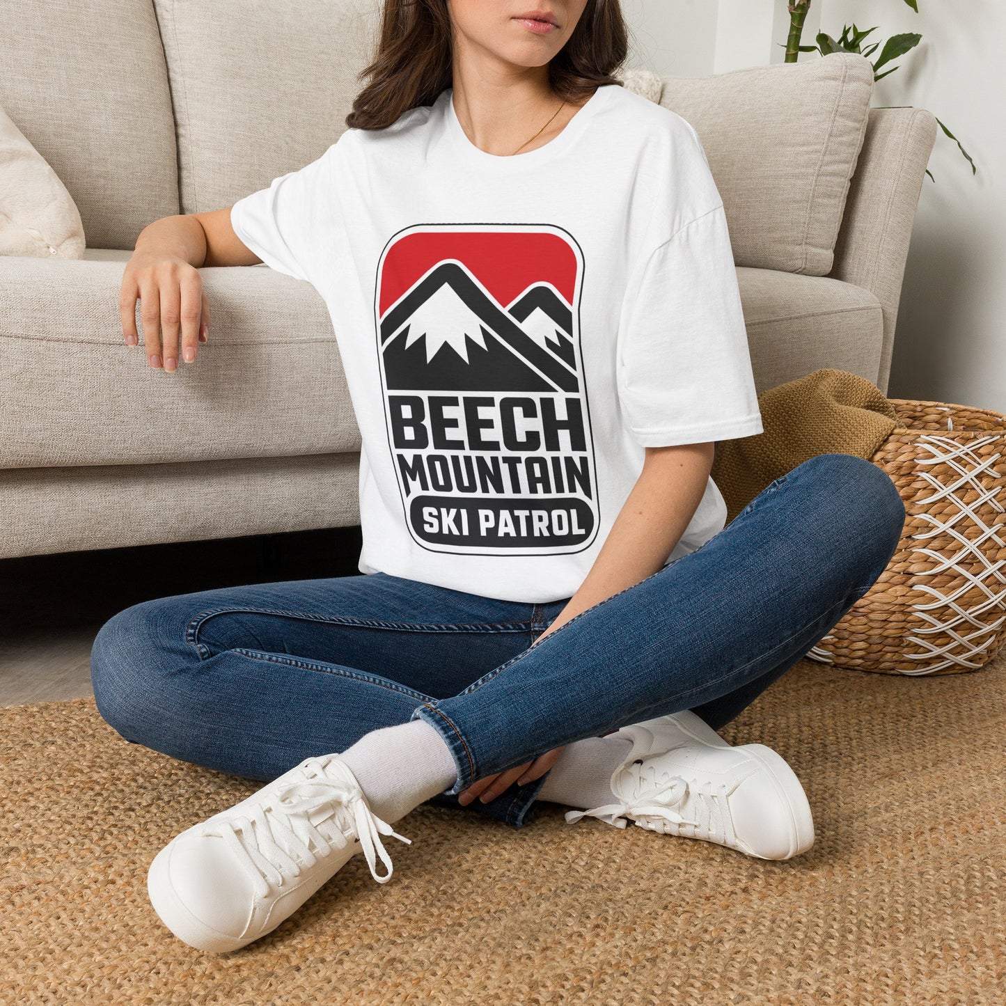 Ski Patrol Beech Mountain Retro T-Shirt — Beech Mountain Ski Patrol with Mountains on the back- logo Tee