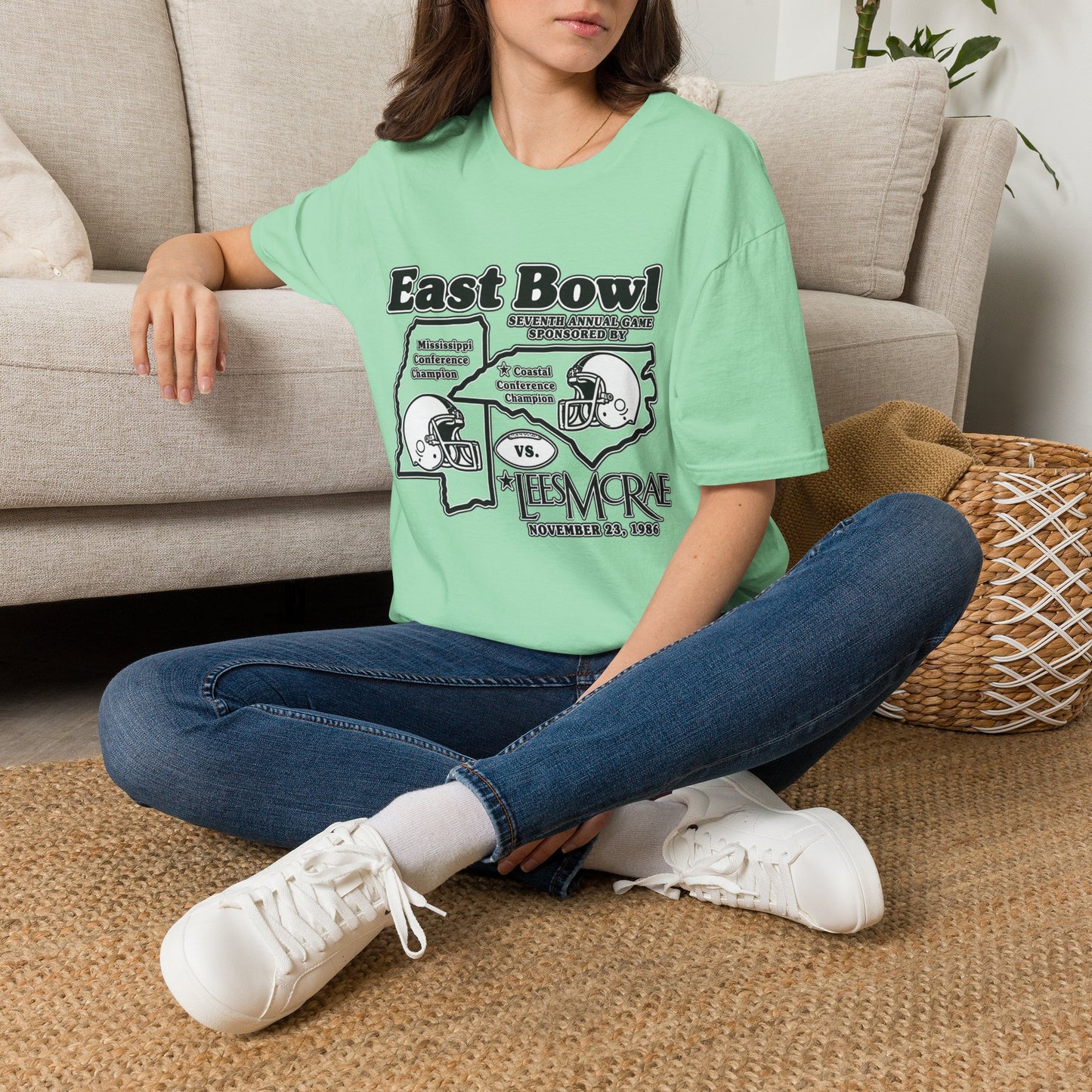 1986 East Bowl Vintage Football T-Shirt — Retro Game Day Tee (East Bowl, Lees McRae)