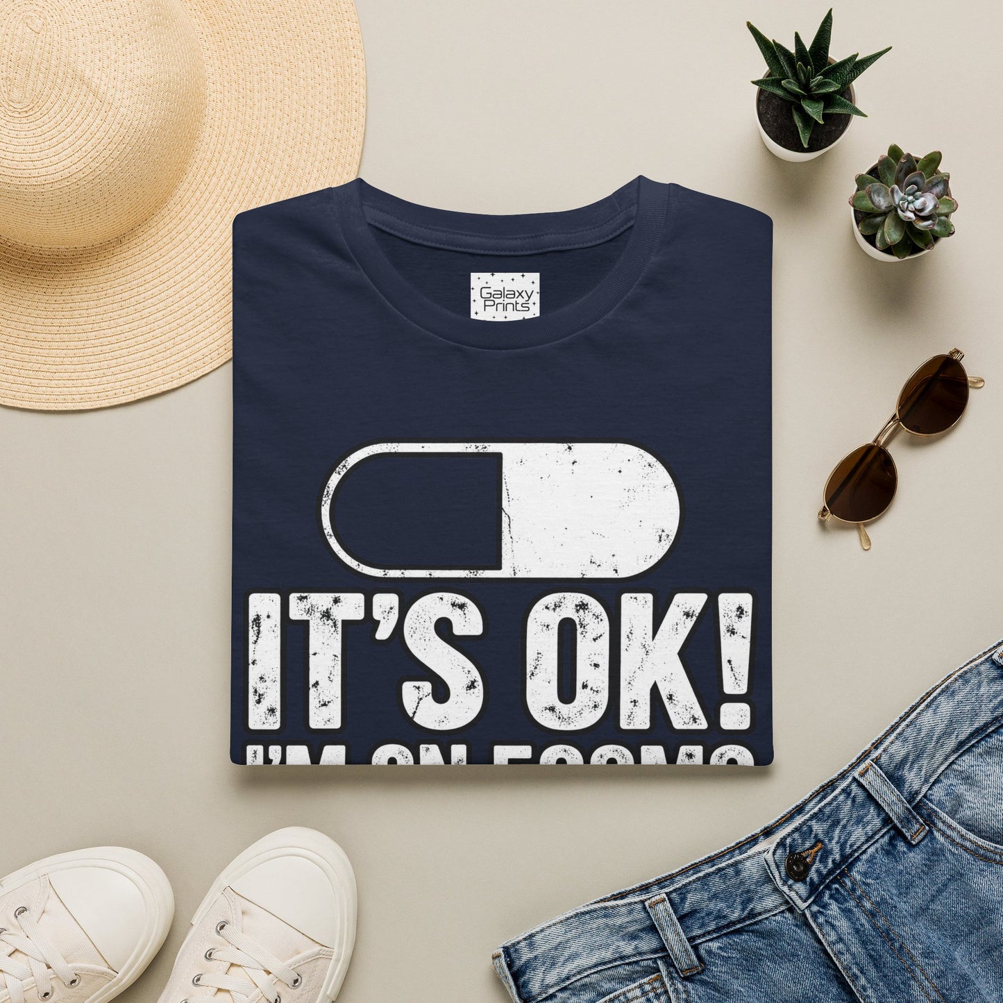 Gag T-Shirt — "It's OK! I'm on 500mg of Fukitol" Funny Pill Graphic Tee