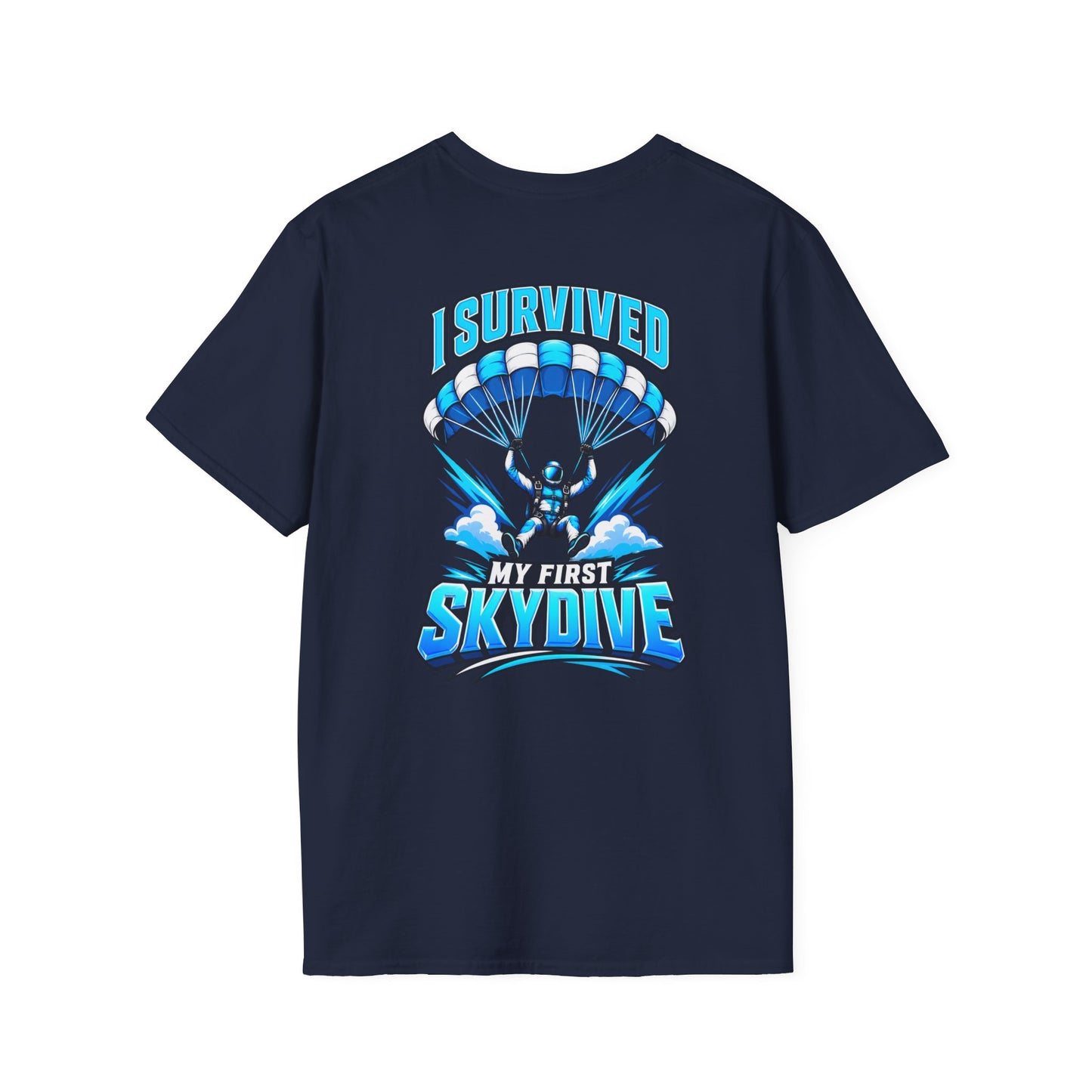 Skydiver Graphic T-Shirt — Blue Freefall Parachute Design