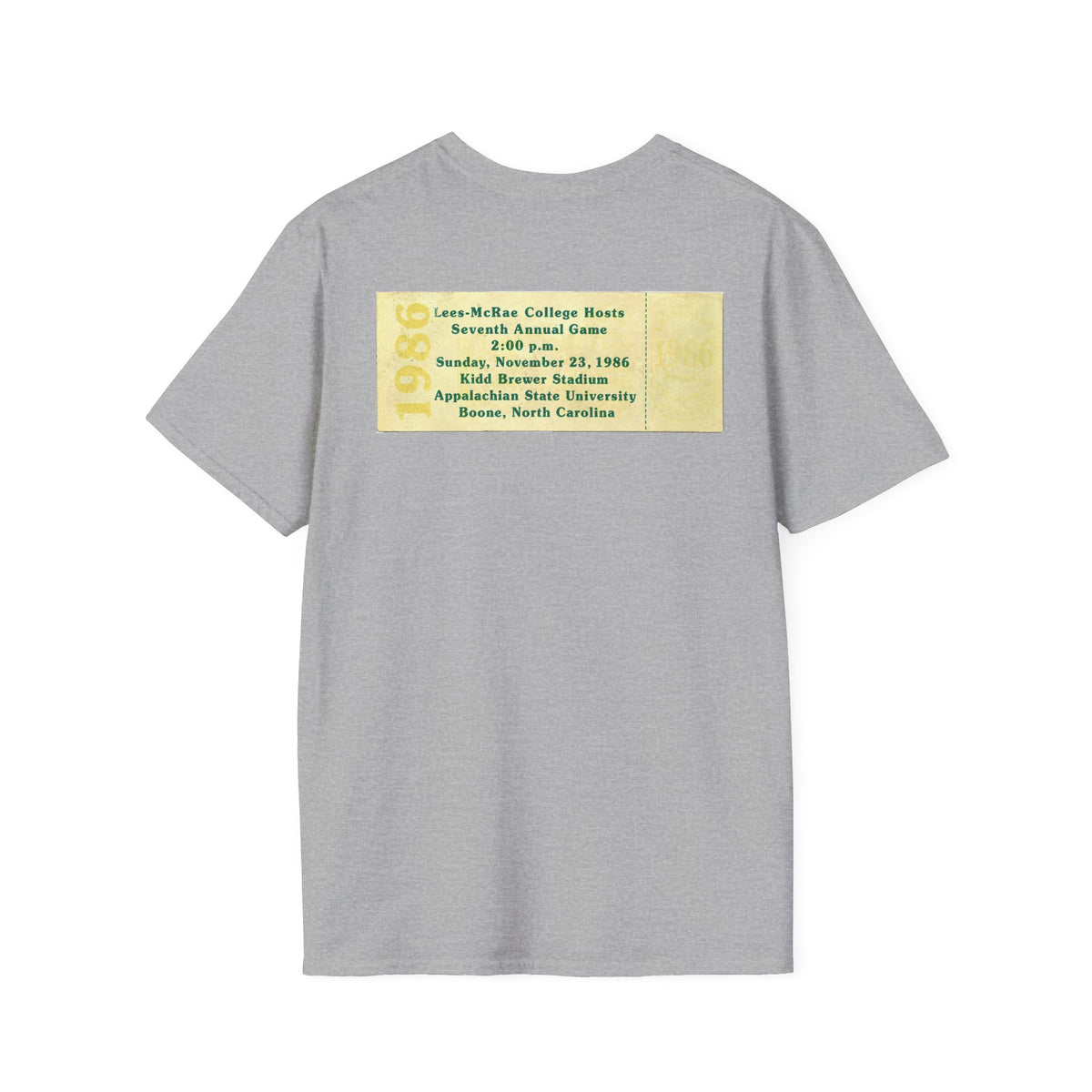 1986 East Bowl Vintage Football T-Shirt — With Game Day Ticket on back - Retro Game Day Tee (East Bowl, Lees McRae)