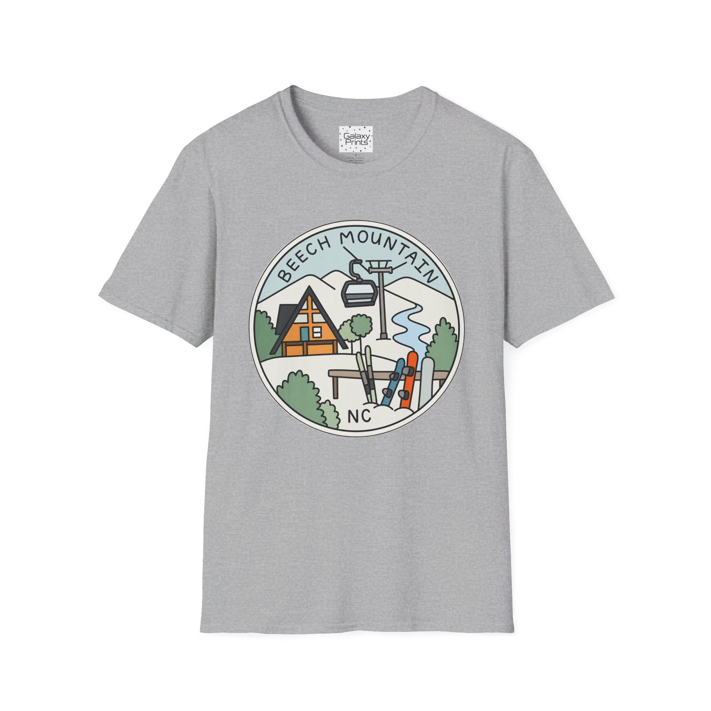 Beech Mountain NC Ski Lift Cartoon T-Shirt — Mountain Cabin & River Outdoor Cartoon Graphic Tee