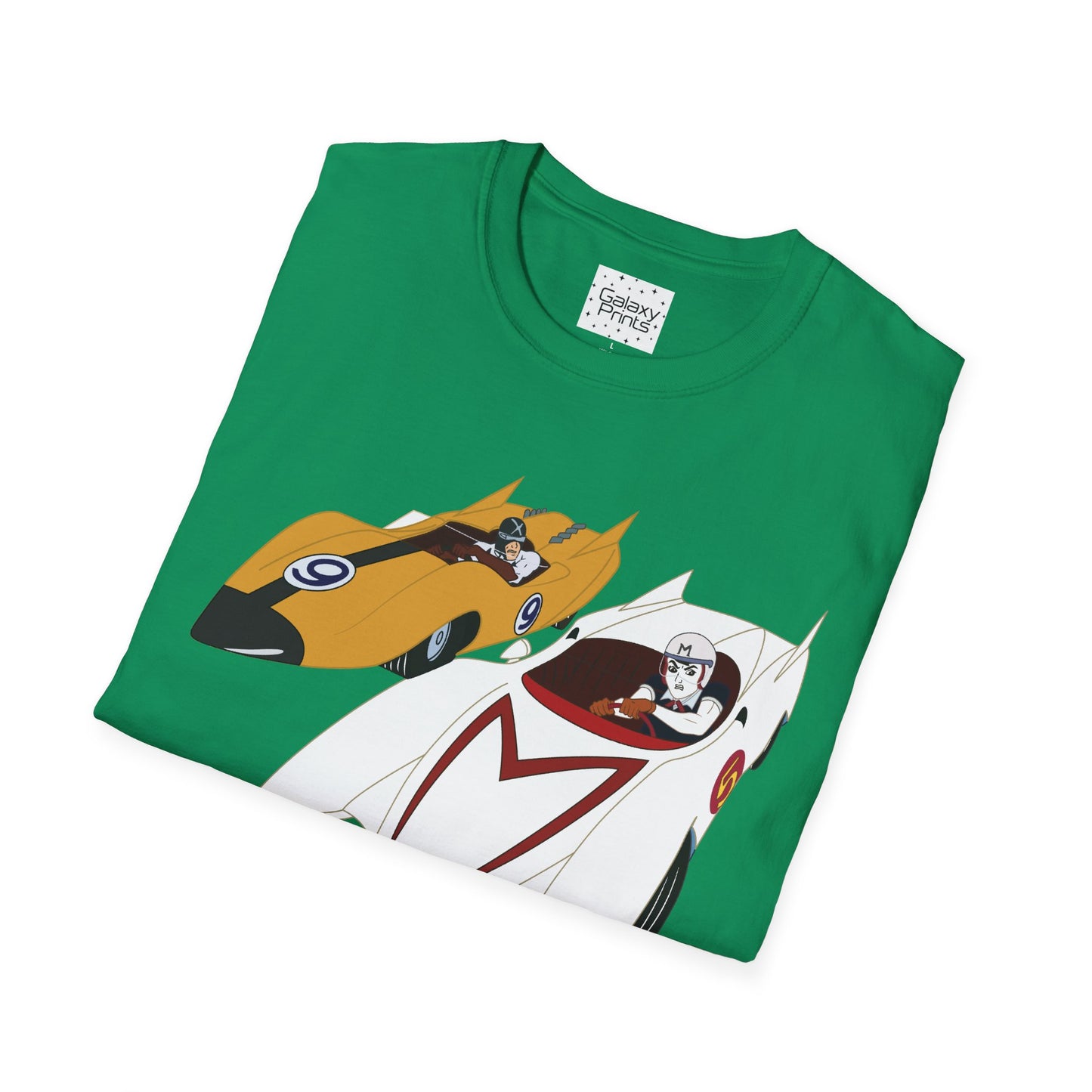 Unisex T-Shirt - POP Culture - 'The MACH 5 and Racer X from the Cartoon SPEED RACER - Go Speed Racer, Go Speed Racer, Go Speed Racer, Goooo'