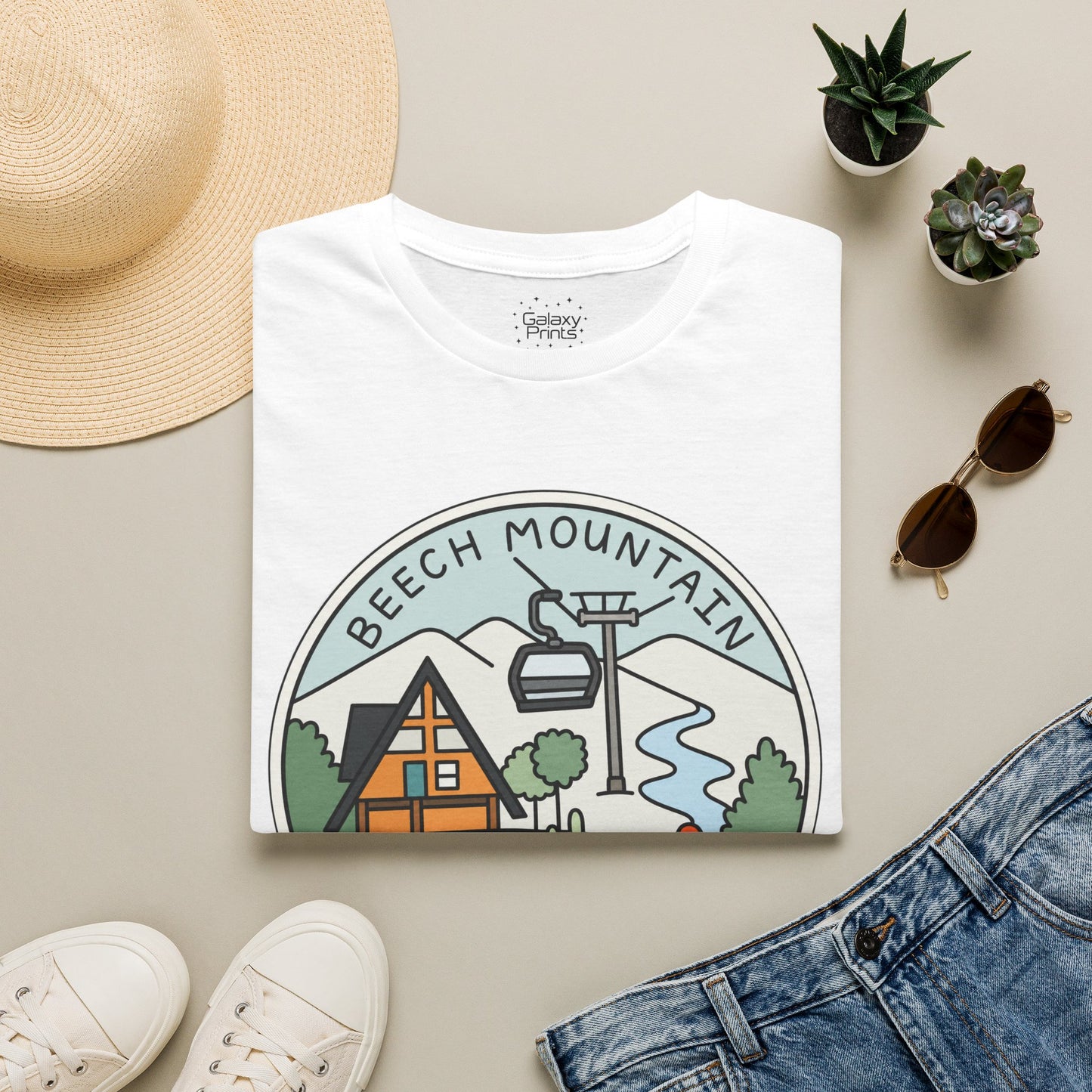 Beech Mountain NC Ski Lift Cartoon T-Shirt — Mountain Cabin & River Outdoor Cartoon Graphic Tee