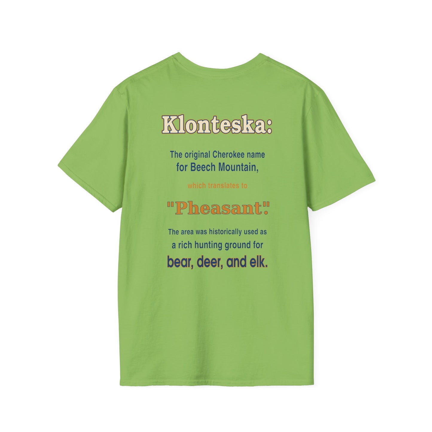 Klonteska: aka Beech Mountain NC to the Cherokee Indians T-Shirt — Pheasant Mountain Logo Tee