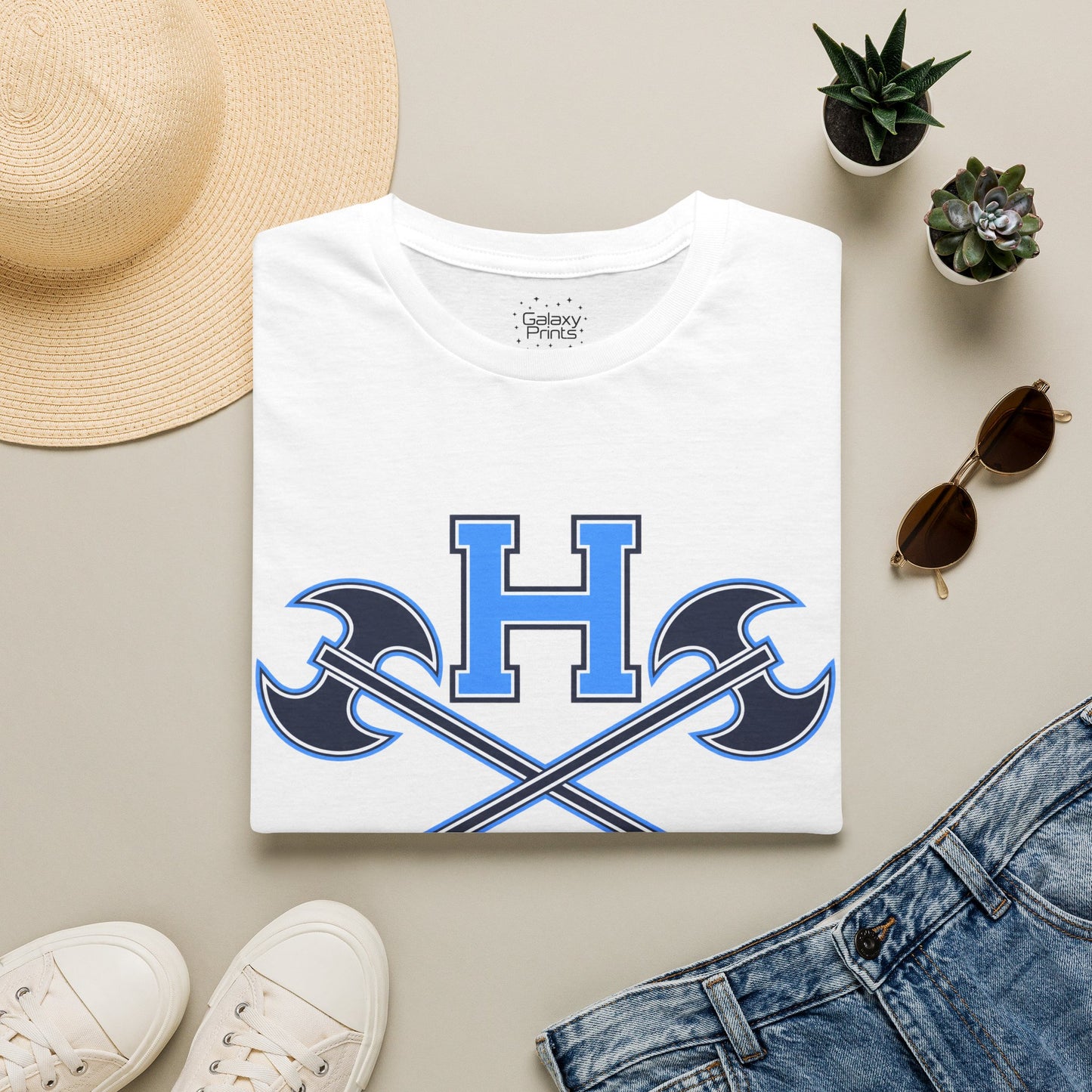Hoggard - H w/ Axes T-Shirt – Blue 'H' with Crossed Battle Axes Graphic Spirit Tee
