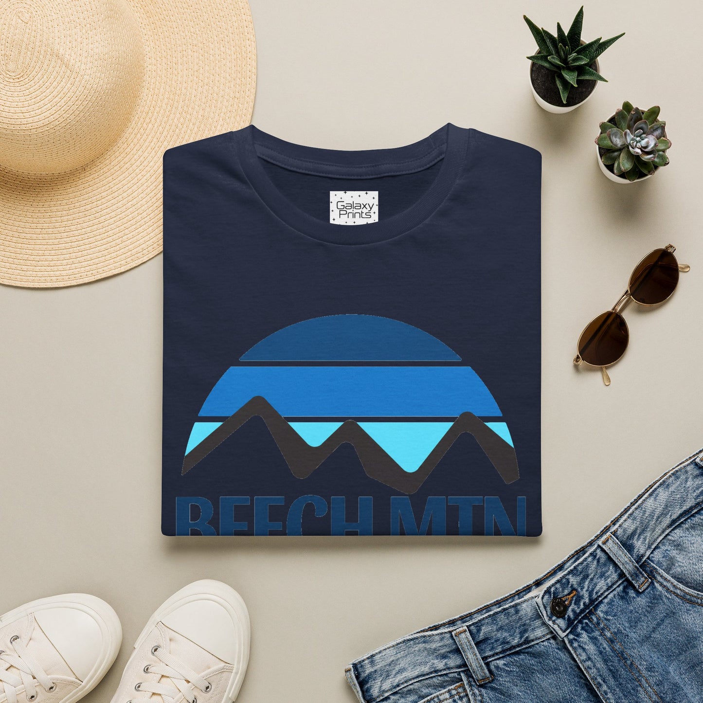 Beech Mtn North Carolina Graphic T-Shirt — Retro Tri Blue Moon Mountain Tee