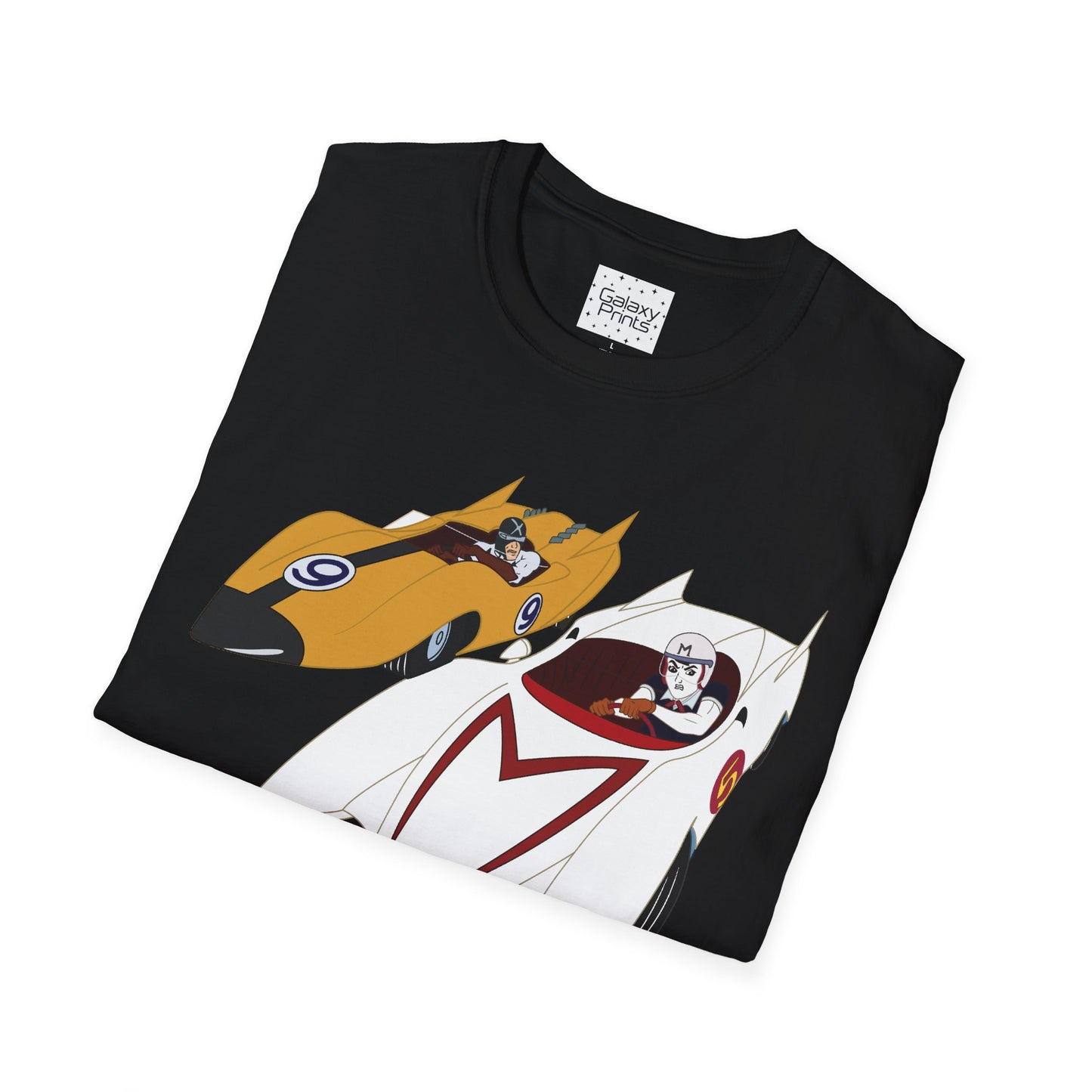 Unisex T-Shirt - POP Culture - 'The MACH 5 and Racer X from the Cartoon SPEED RACER - Go Speed Racer, Go Speed Racer, Go Speed Racer, Goooo'