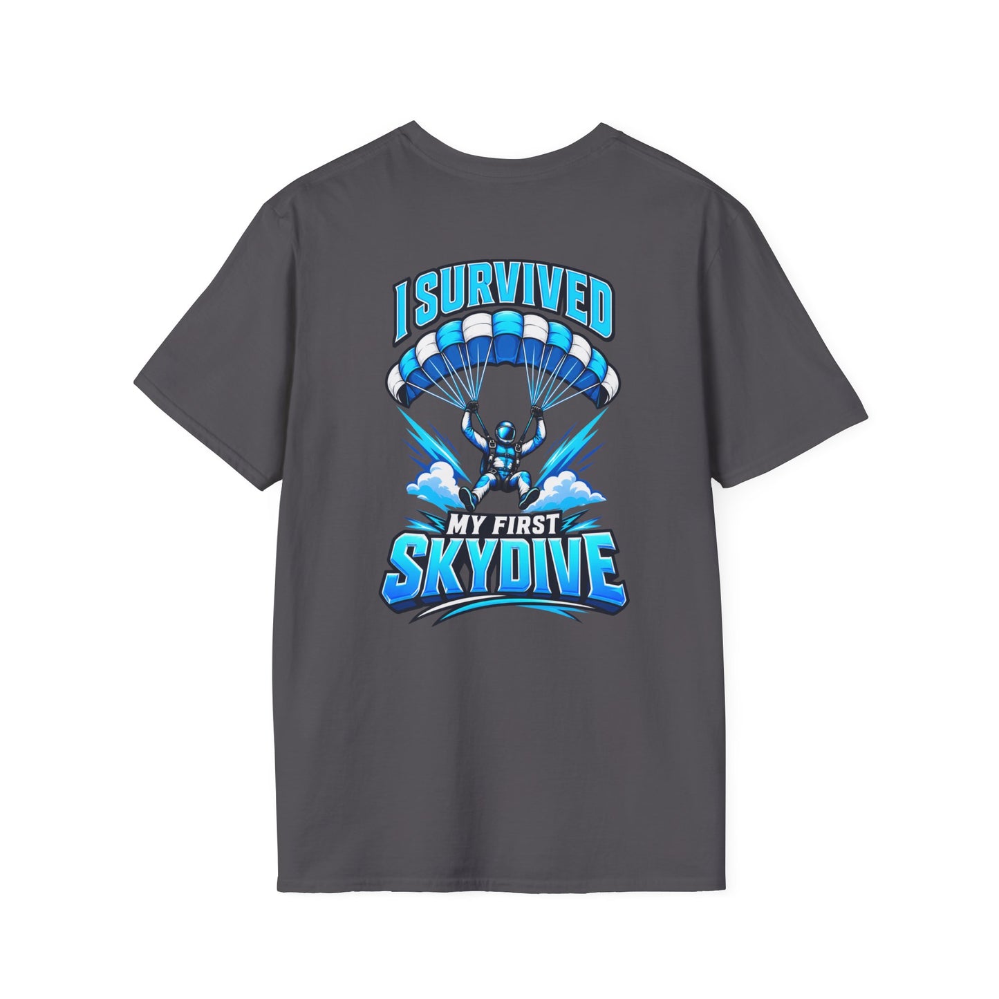 Skydiver Graphic T-Shirt — Blue Freefall Parachute Design