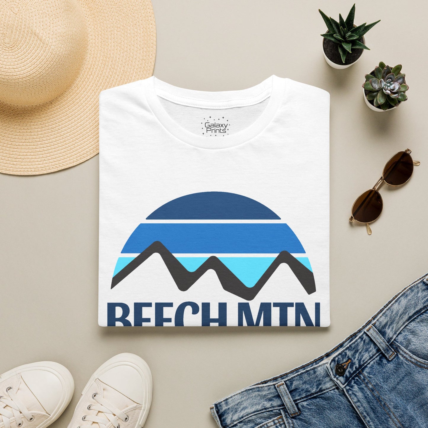 Beech Mtn North Carolina Graphic T-Shirt — Retro Tri Blue Moon Mountain Tee