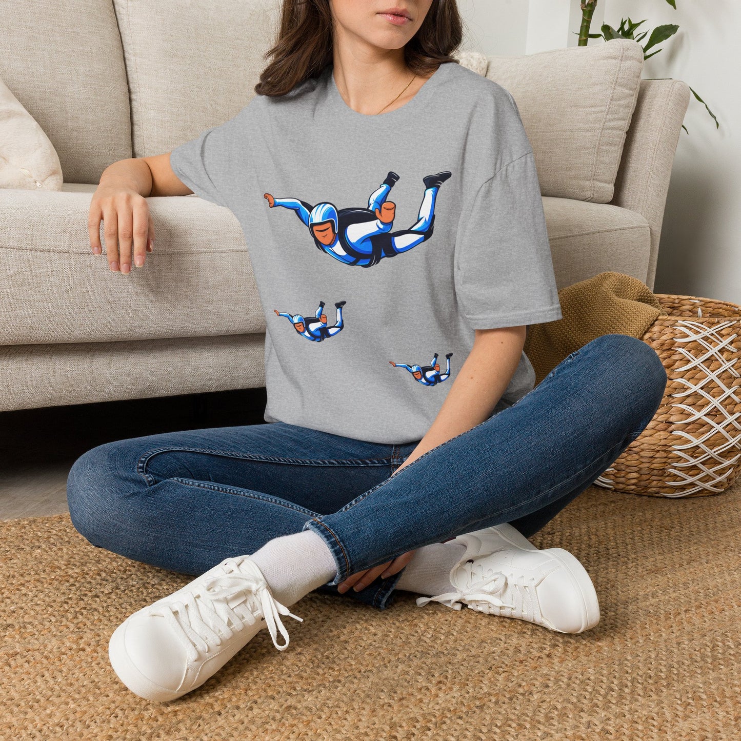 Skydiver Graphic T-Shirt — Blue Freefall Parachute Design