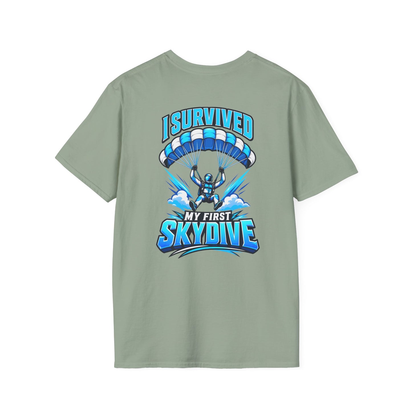 Skydiver Graphic T-Shirt — Blue Freefall Parachute Design