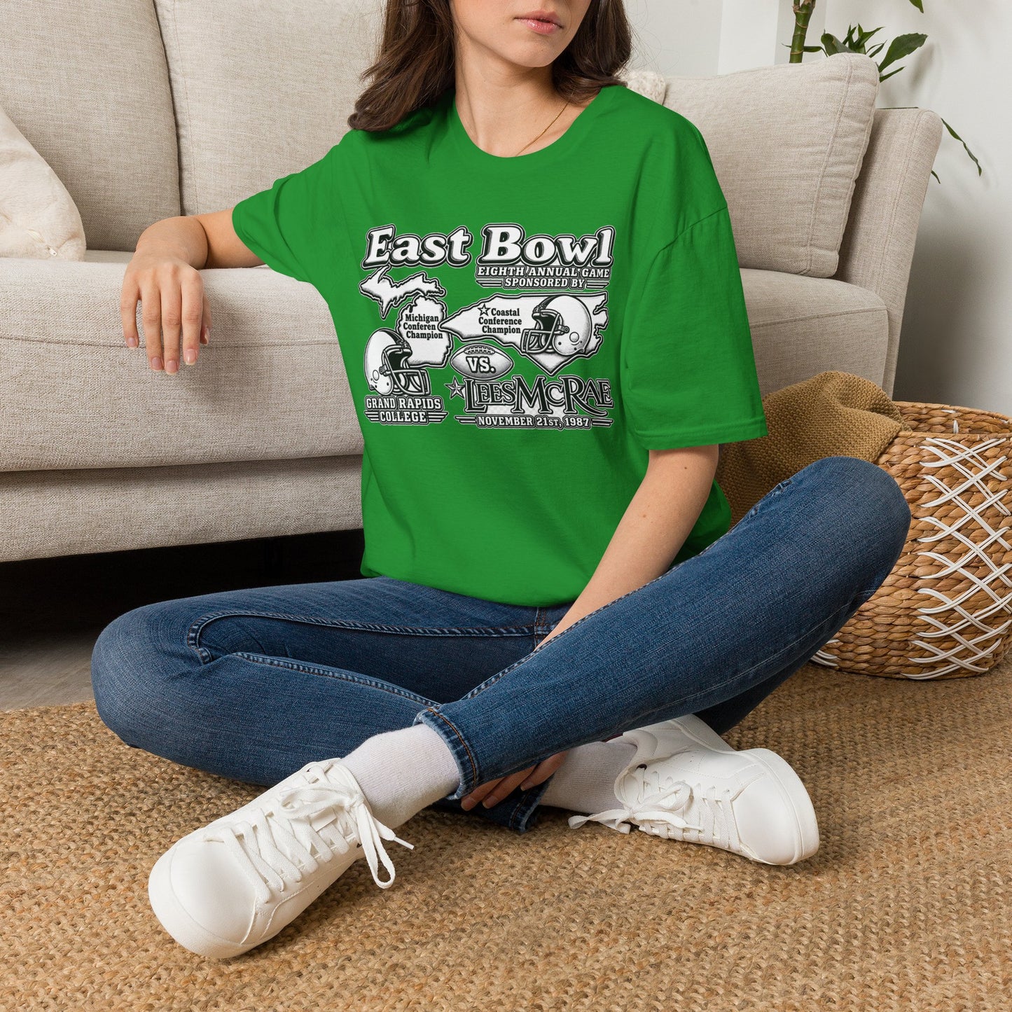 1987 East Bowl Vintage Football T-Shirt — Retro Game Day Tee (East Bowl, Lees McRae)