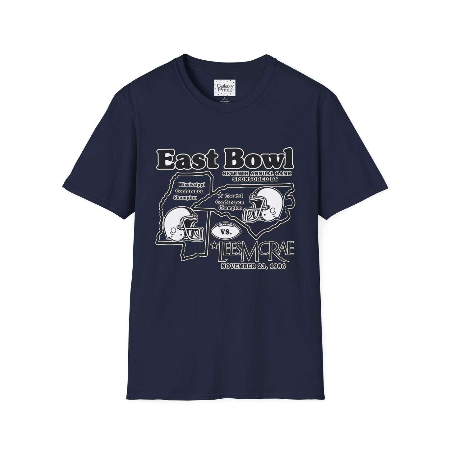 1986 East Bowl Vintage Football T-Shirt — Retro Game Day Tee (East Bowl, Lees McRae)