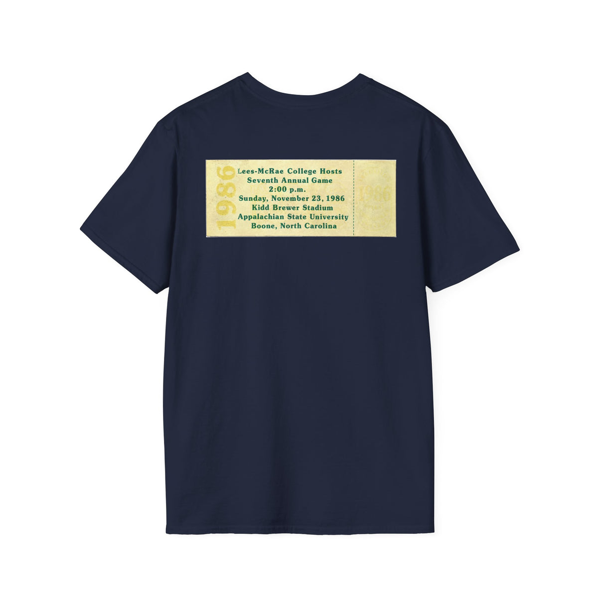 1986 East Bowl Vintage Football T-Shirt — With Game Day Ticket on back - Retro Game Day Tee (East Bowl, Lees McRae)