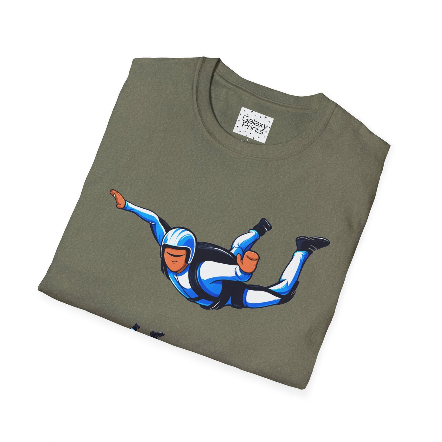 Skydiver Graphic T-Shirt — Blue Freefall Parachute Design