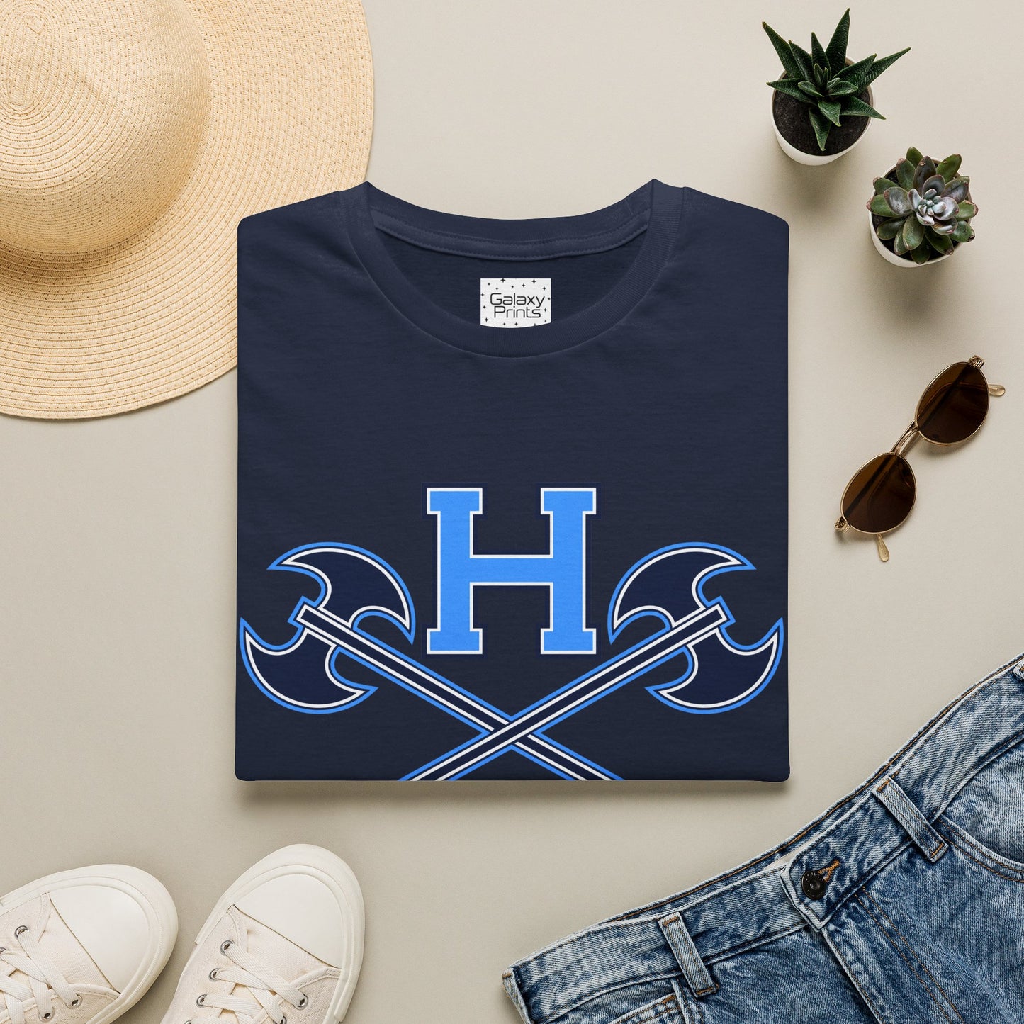 Hoggard - H w/ Axes T-Shirt – Blue 'H' with Crossed Battle Axes Graphic Spirit Tee