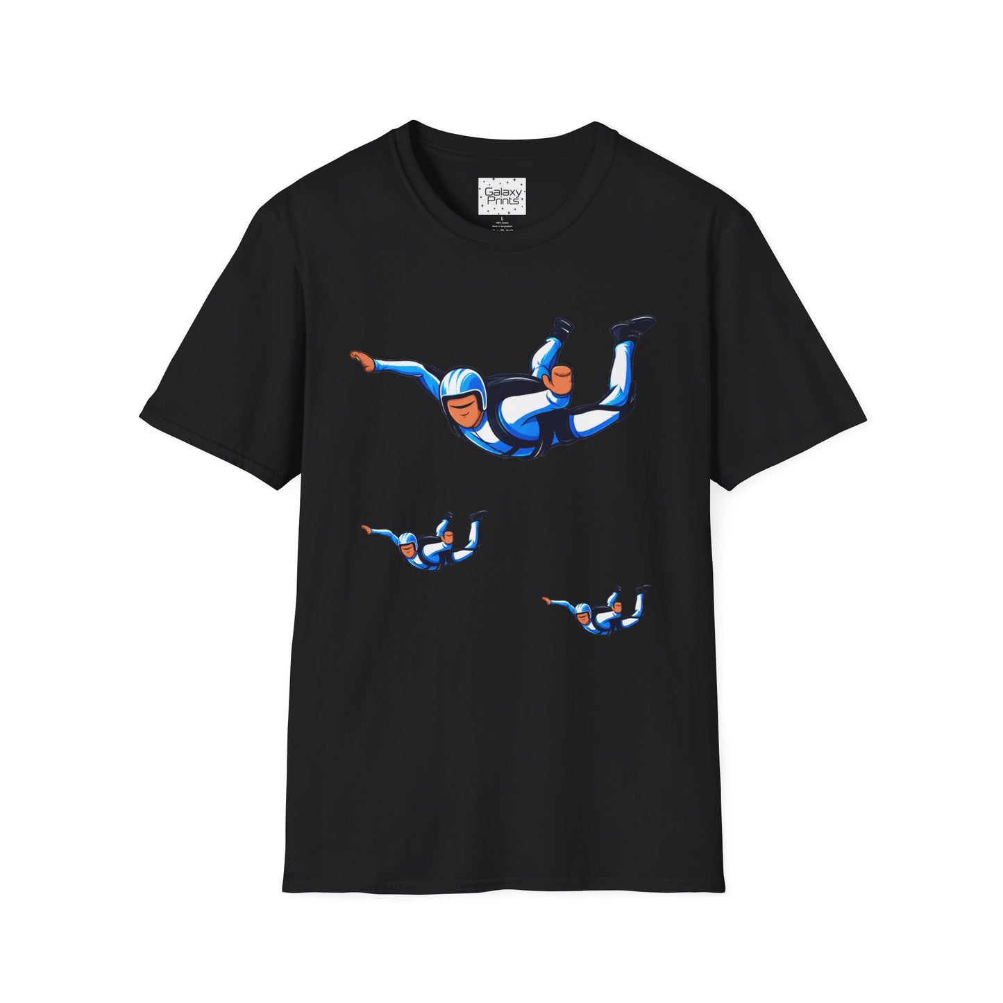 Skydiver Graphic T-Shirt — Blue Freefall Parachute Design