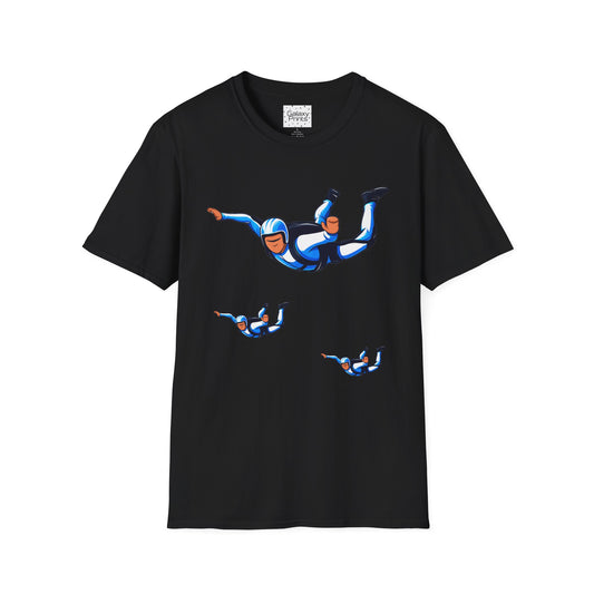 Skydiver Graphic T-Shirt — Blue Freefall Parachute Design