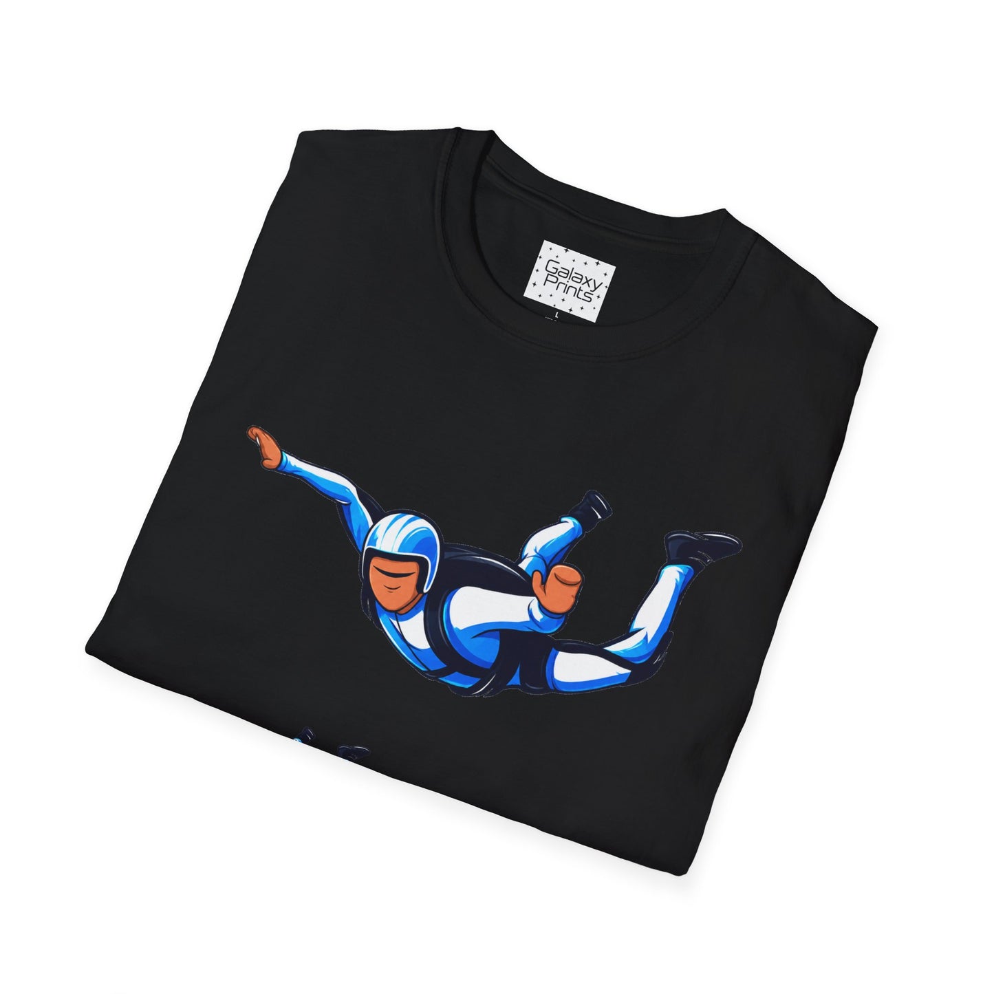 Skydiver Graphic T-Shirt — Blue Freefall Parachute Design