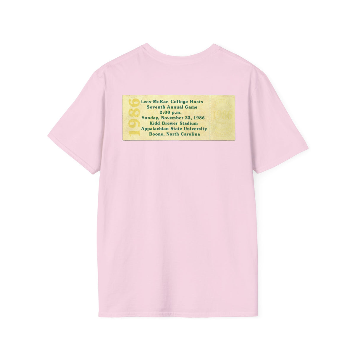 1986 East Bowl Vintage Football T-Shirt — With Game Day Ticket on back - Retro Game Day Tee (East Bowl, Lees McRae)