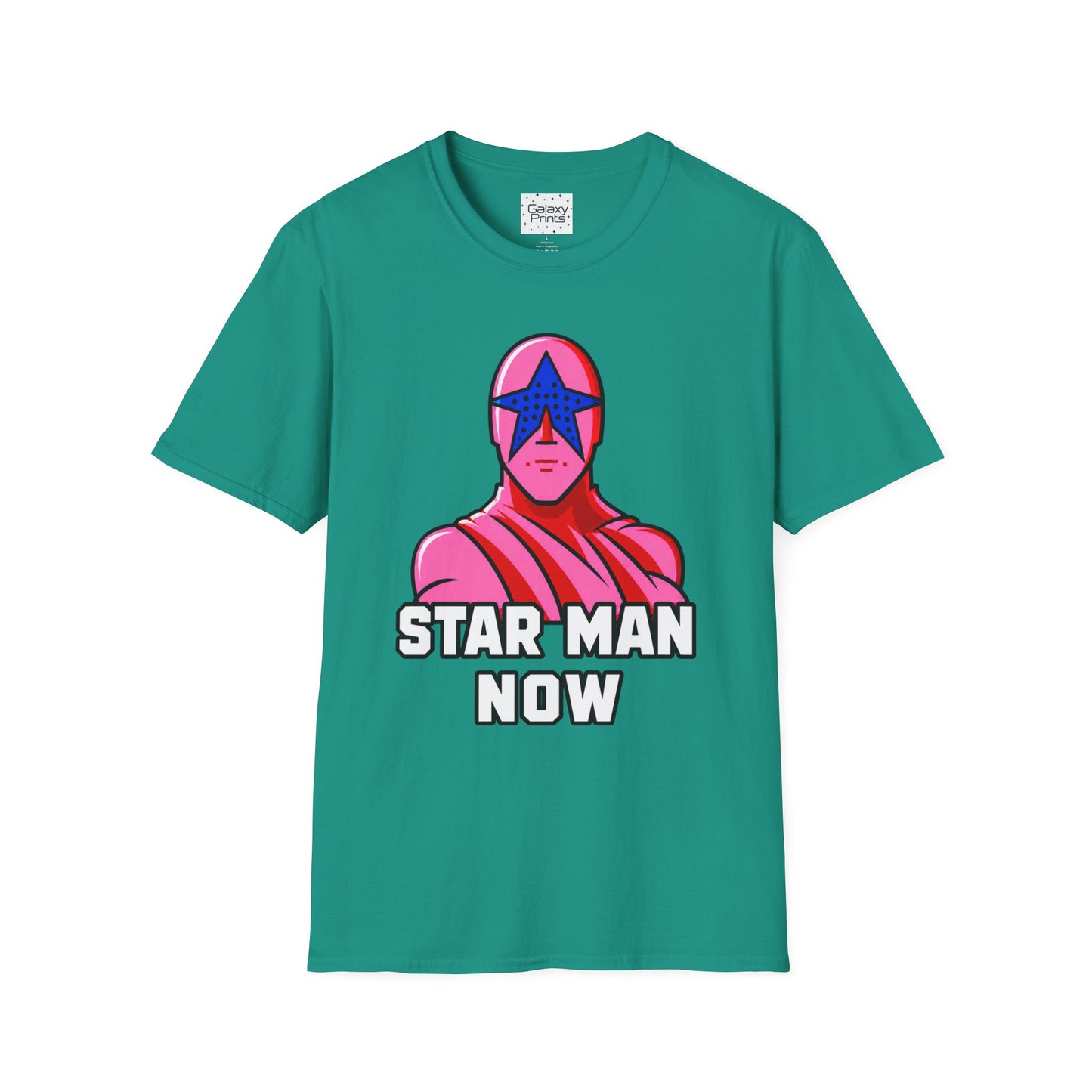STAR MAN Nin Wrestling video game "NOW" and "THEN" T-Shirt — Retro Pop Hero Graphic Tee - Nin Wrestler STAR MAN video game - Current Culture