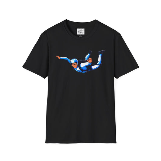 Skydiver Graphic T-Shirt — Blue Wingsuit Freefall Tee - I Survived on the back