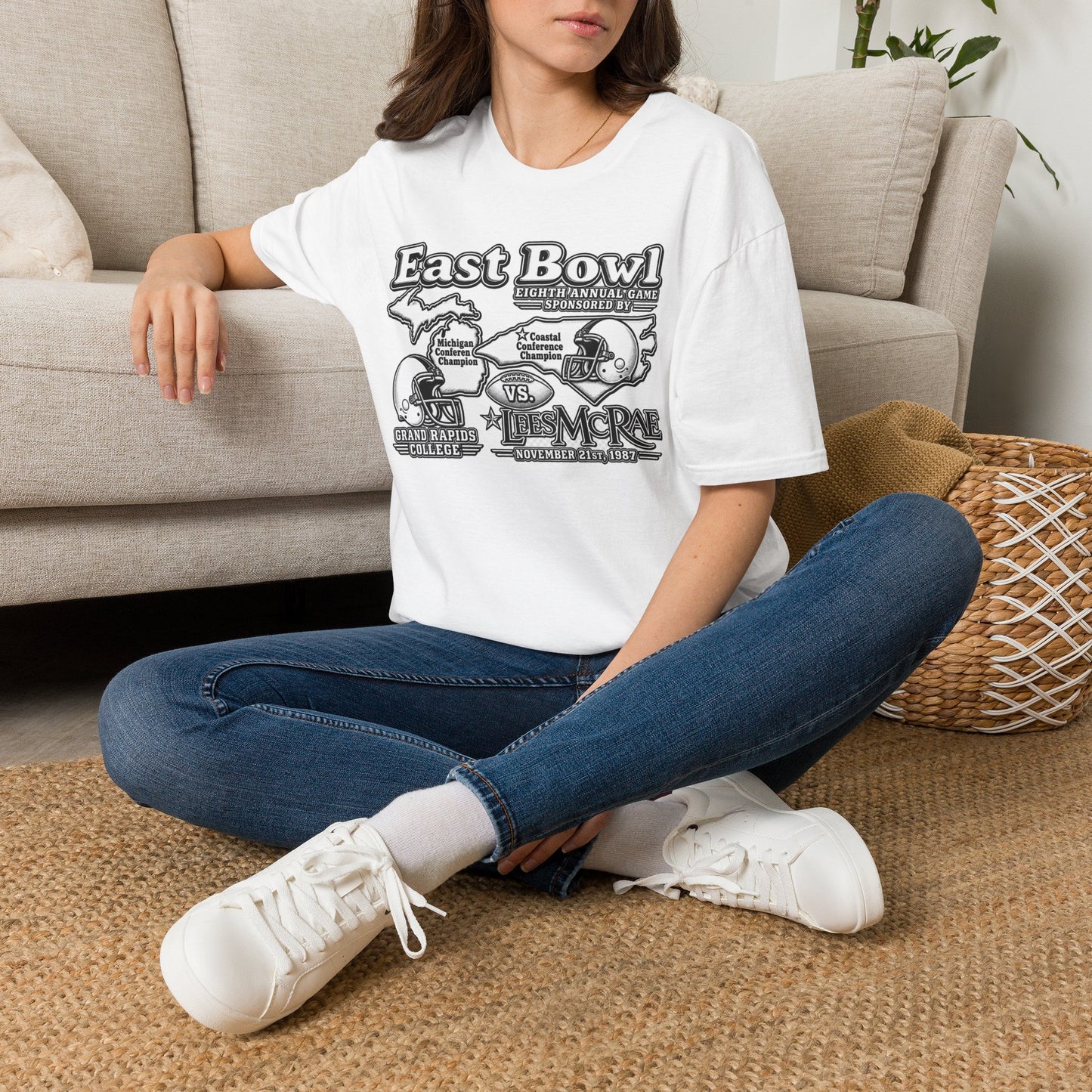 1987 East Bowl Vintage Football T-Shirt — Retro Game Day Tee (East Bowl, Lees McRae)