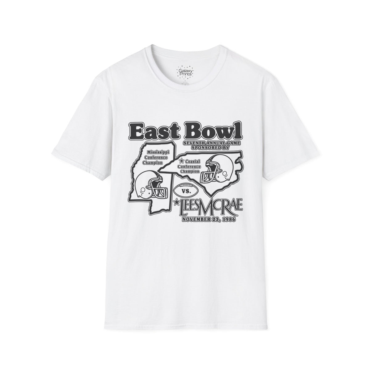 1986 East Bowl Vintage Football T-Shirt — With Game Day Ticket on back - Retro Game Day Tee (East Bowl, Lees McRae)