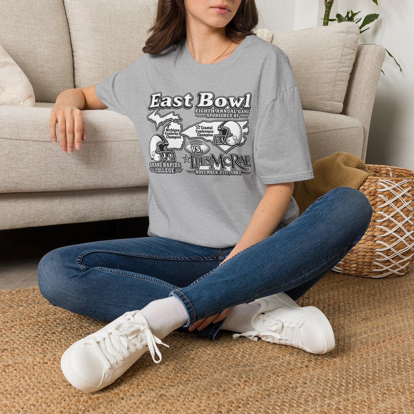 1987 East Bowl Vintage Football T-Shirt — Retro Game Day Tee (East Bowl, Lees McRae)