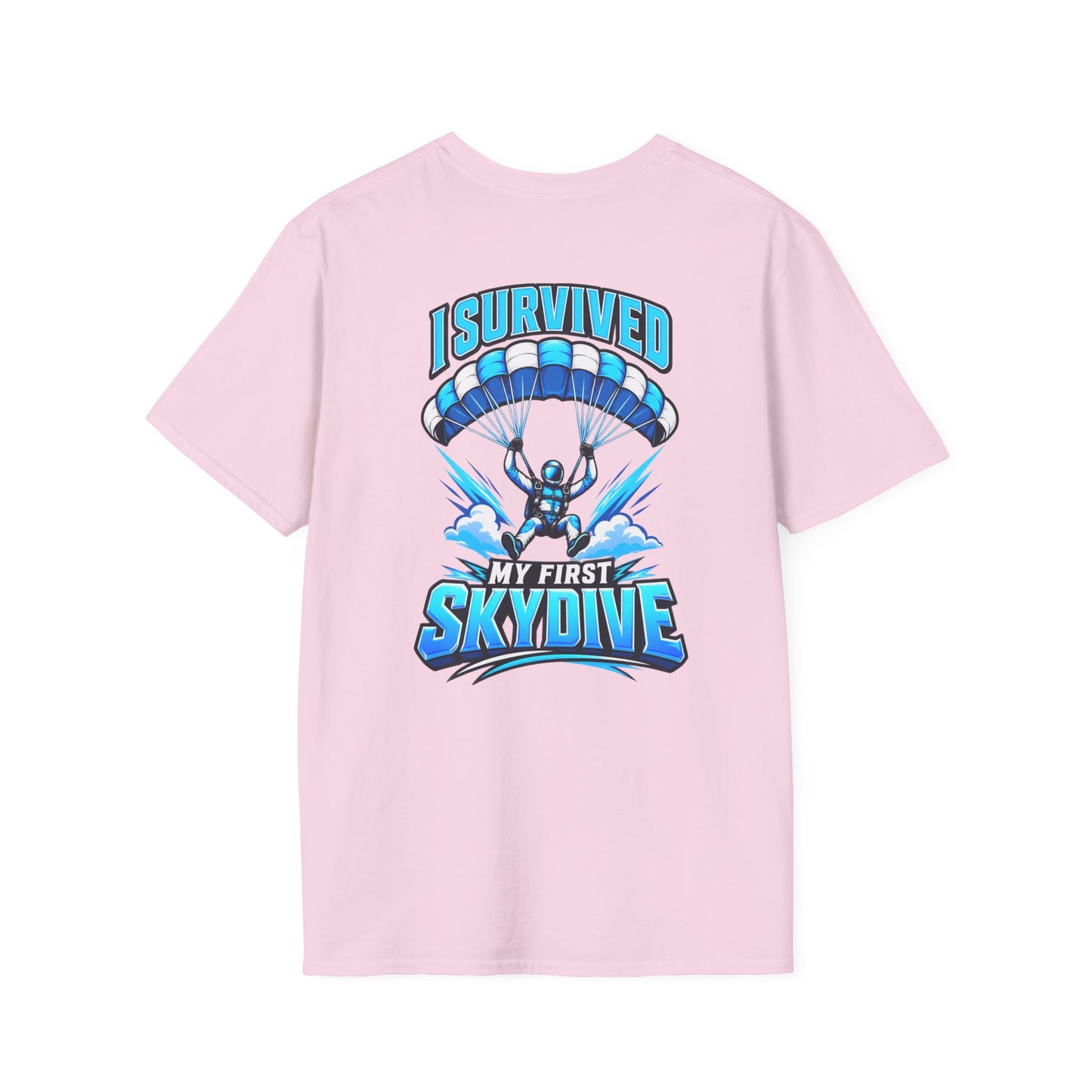 Skydiver Graphic T-Shirt — Blue Freefall Parachute Design