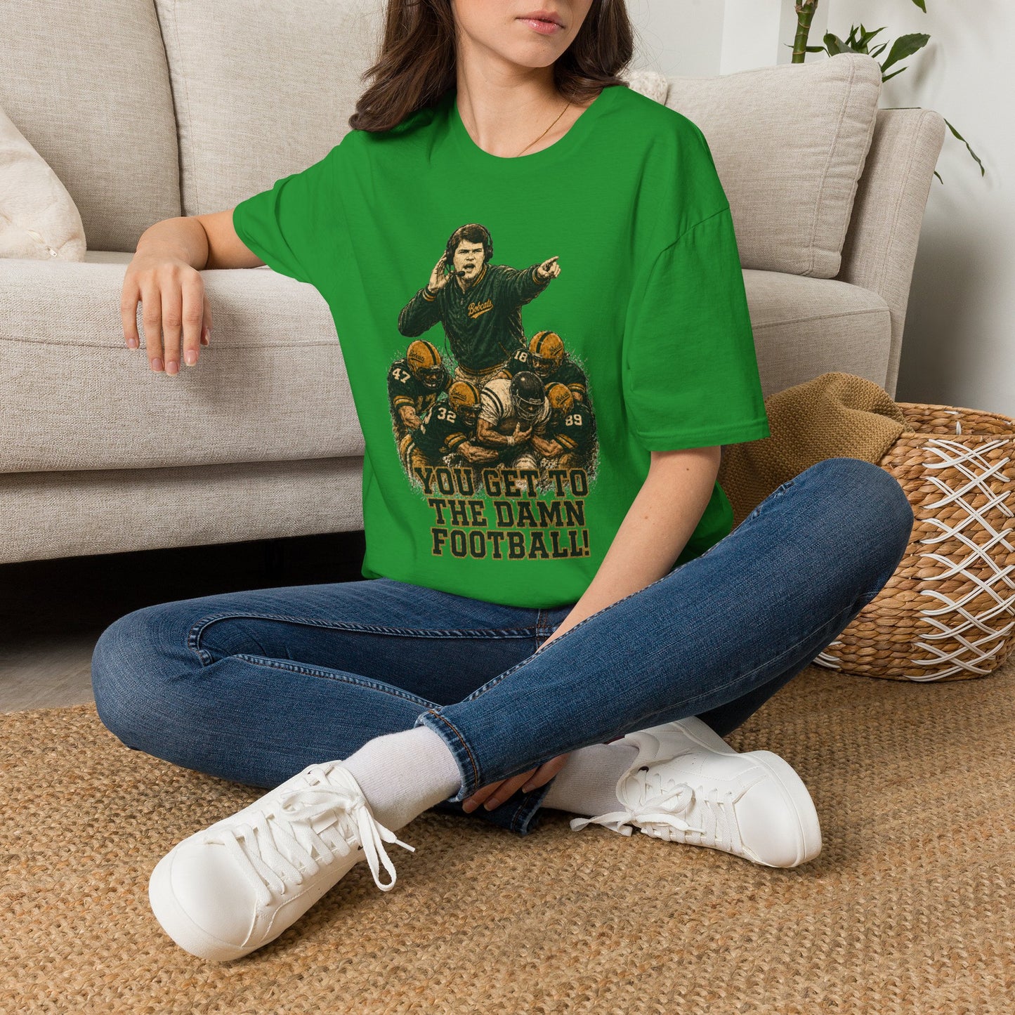 Lees-McRae College Bobcats Vintage Football T-Shirt — Coach Johnson #2  "You Get To The Darm Football" - Forever Undefeated
