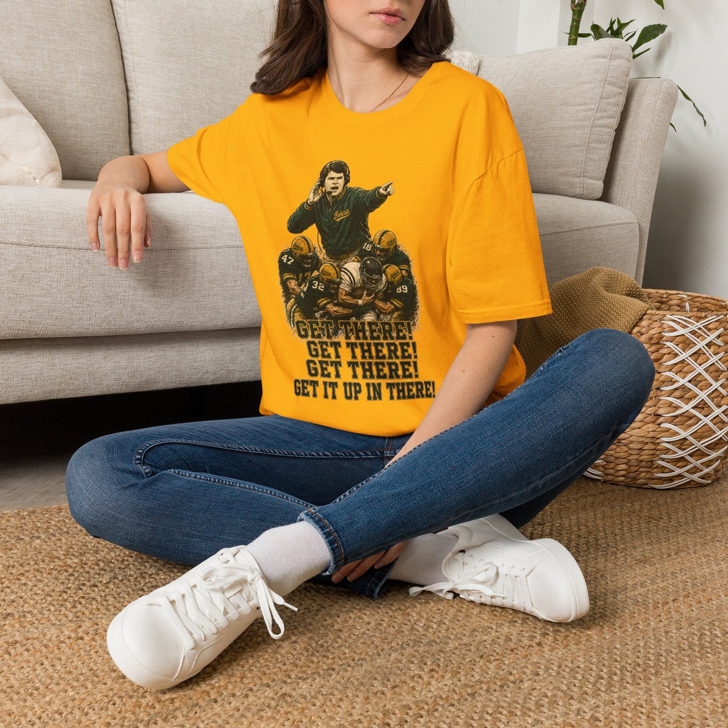 Lees-McRae College Bobcats Vintage Football T-Shirt — Coach Johnson  "Get There! x 3 Get it up" - Forever Undefeated