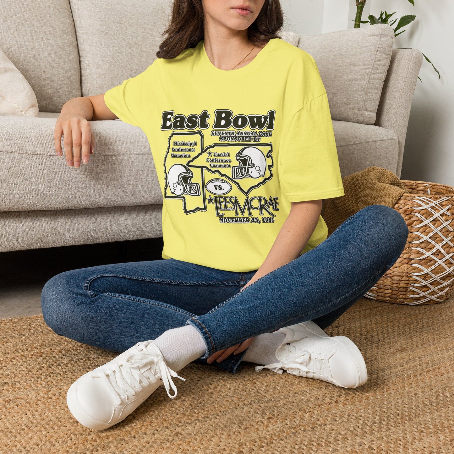 1986 East Bowl Vintage Football T-Shirt — Retro Game Day Tee (East Bowl, Lees McRae)