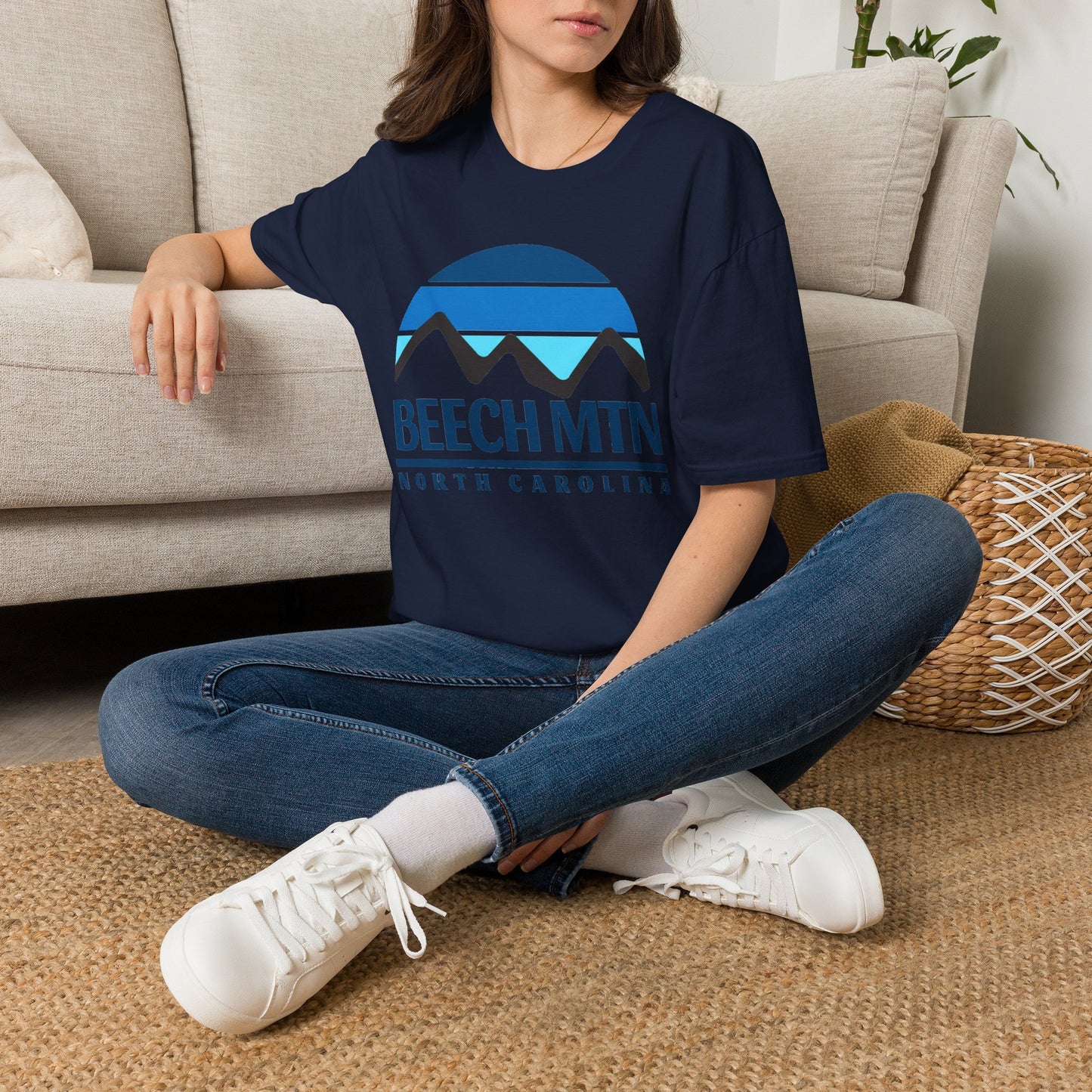 Beech Mtn North Carolina Graphic T-Shirt — Retro Tri Blue Moon Mountain Tee