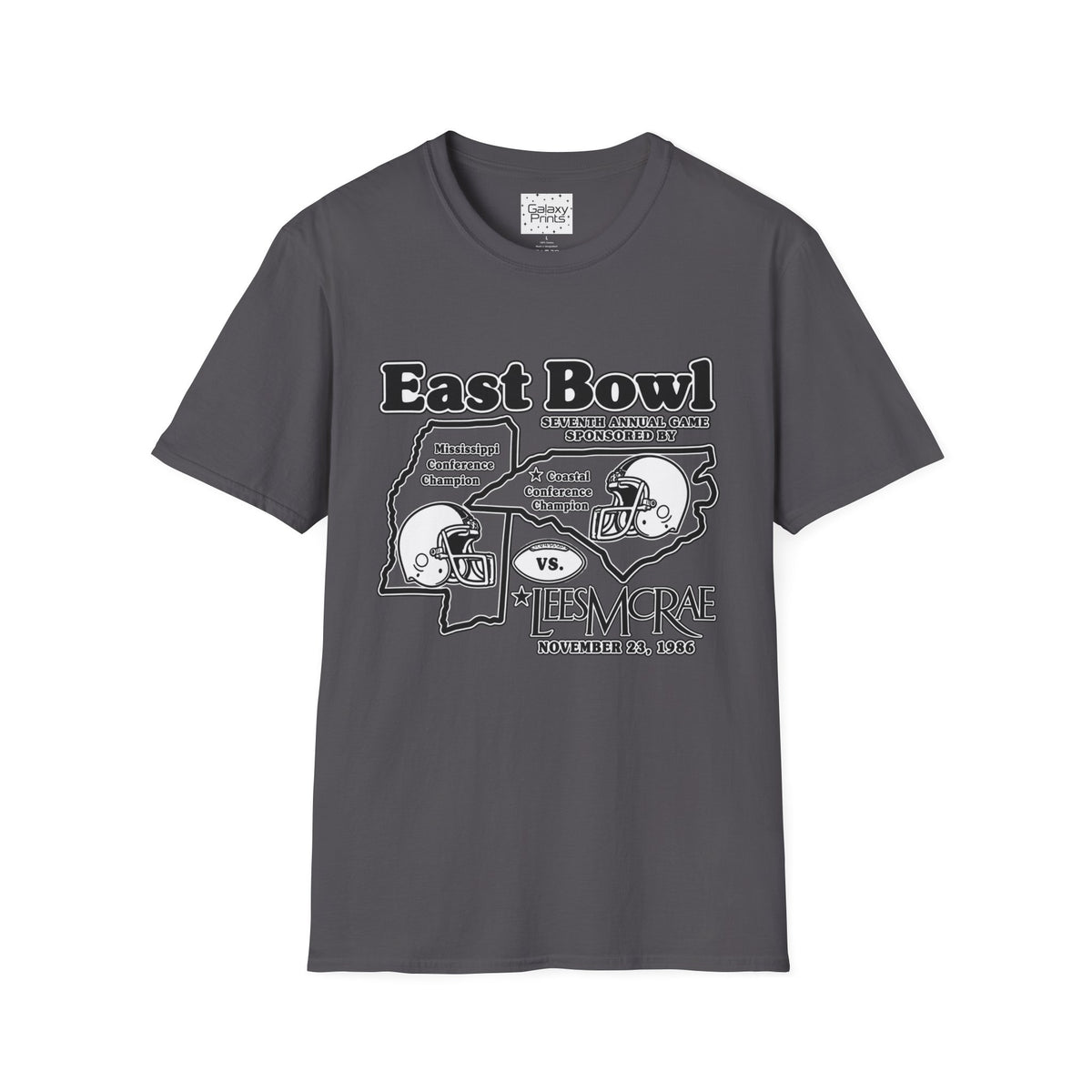 1986 East Bowl Vintage Football T-Shirt — With Game Day Ticket on back - Retro Game Day Tee (East Bowl, Lees McRae)