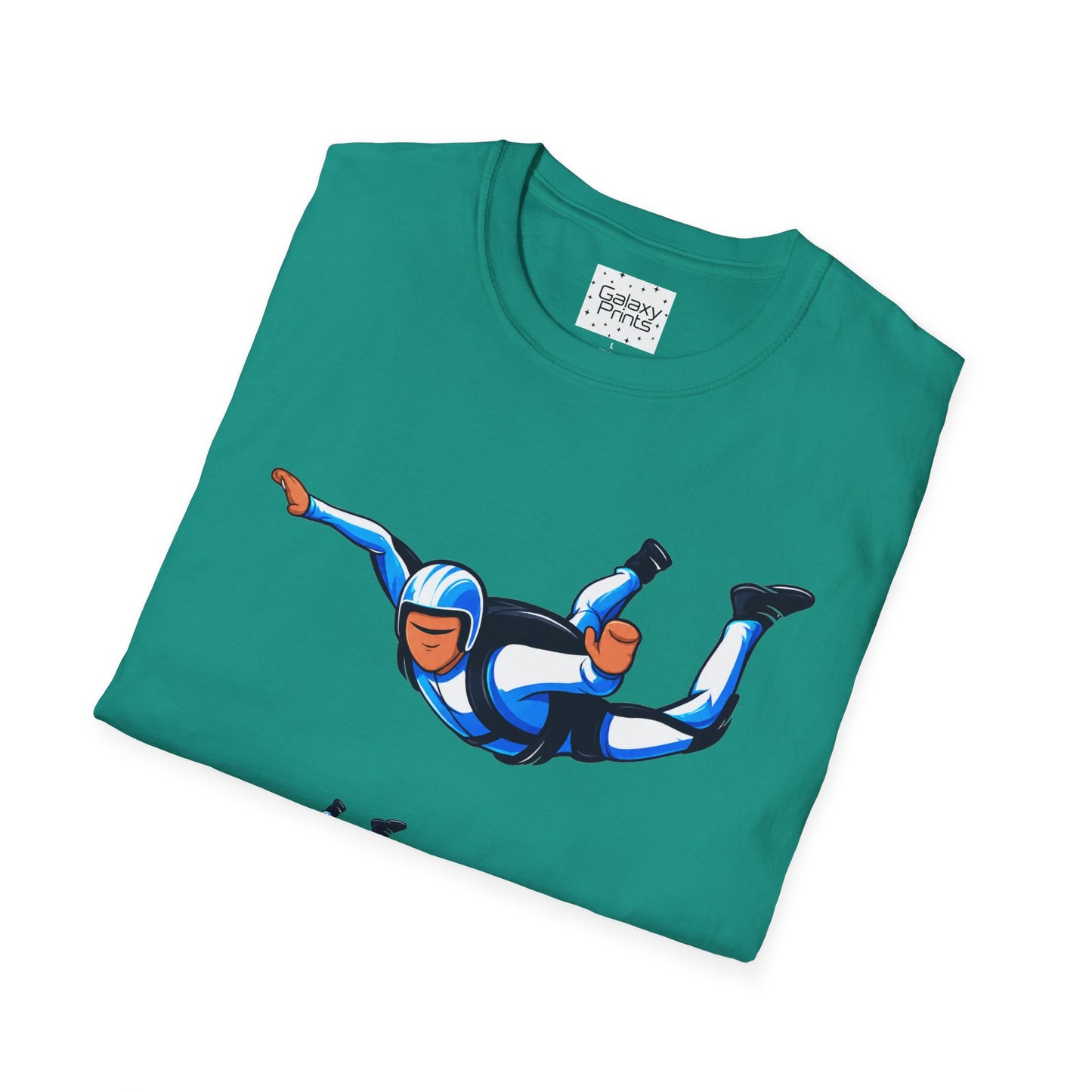 Skydiver Graphic T-Shirt — Blue Freefall Parachute Design