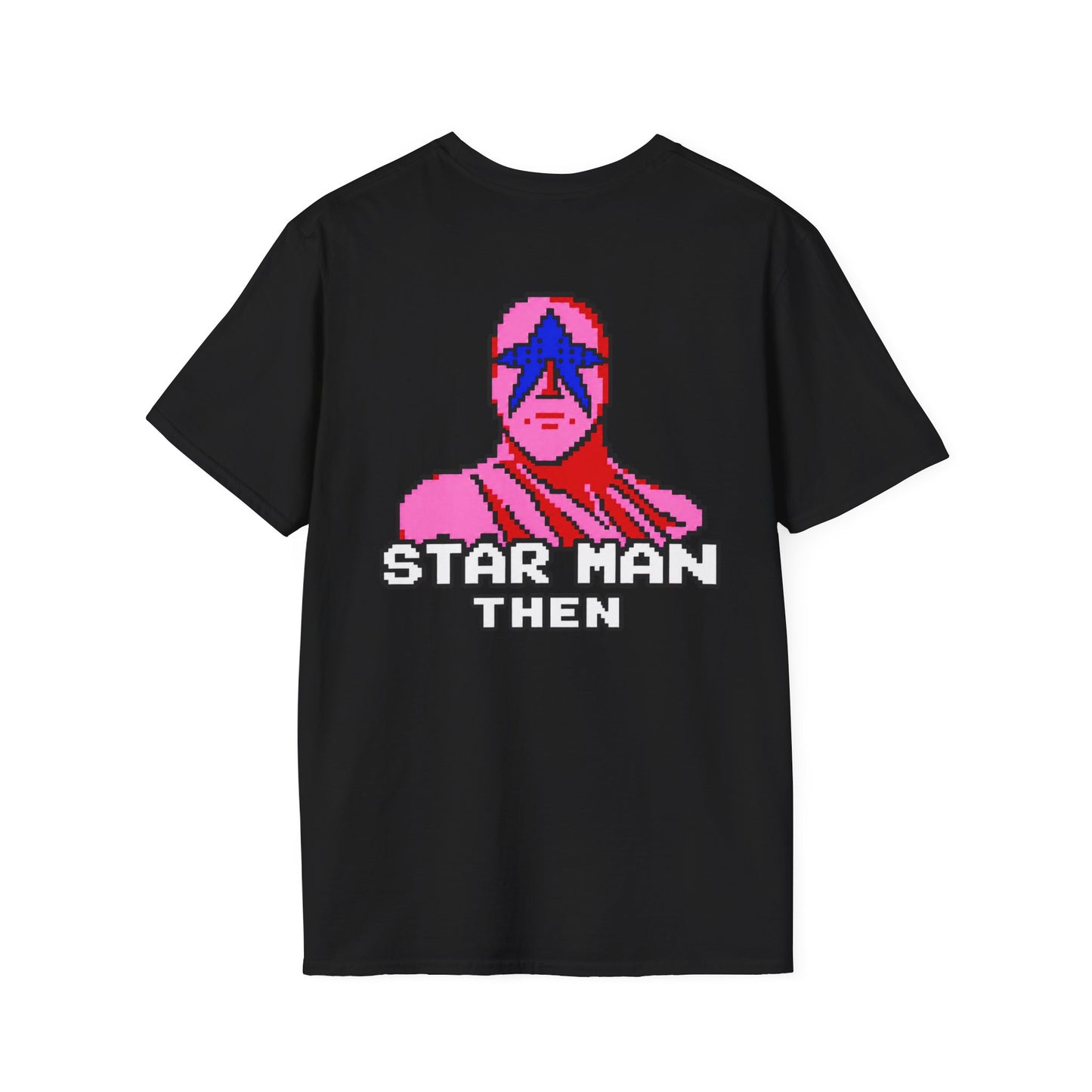 STAR MAN Nin Wrestling video game "NOW" and "THEN" T-Shirt — Retro Pop Hero Graphic Tee - Nin Wrestler STAR MAN video game - Current Culture