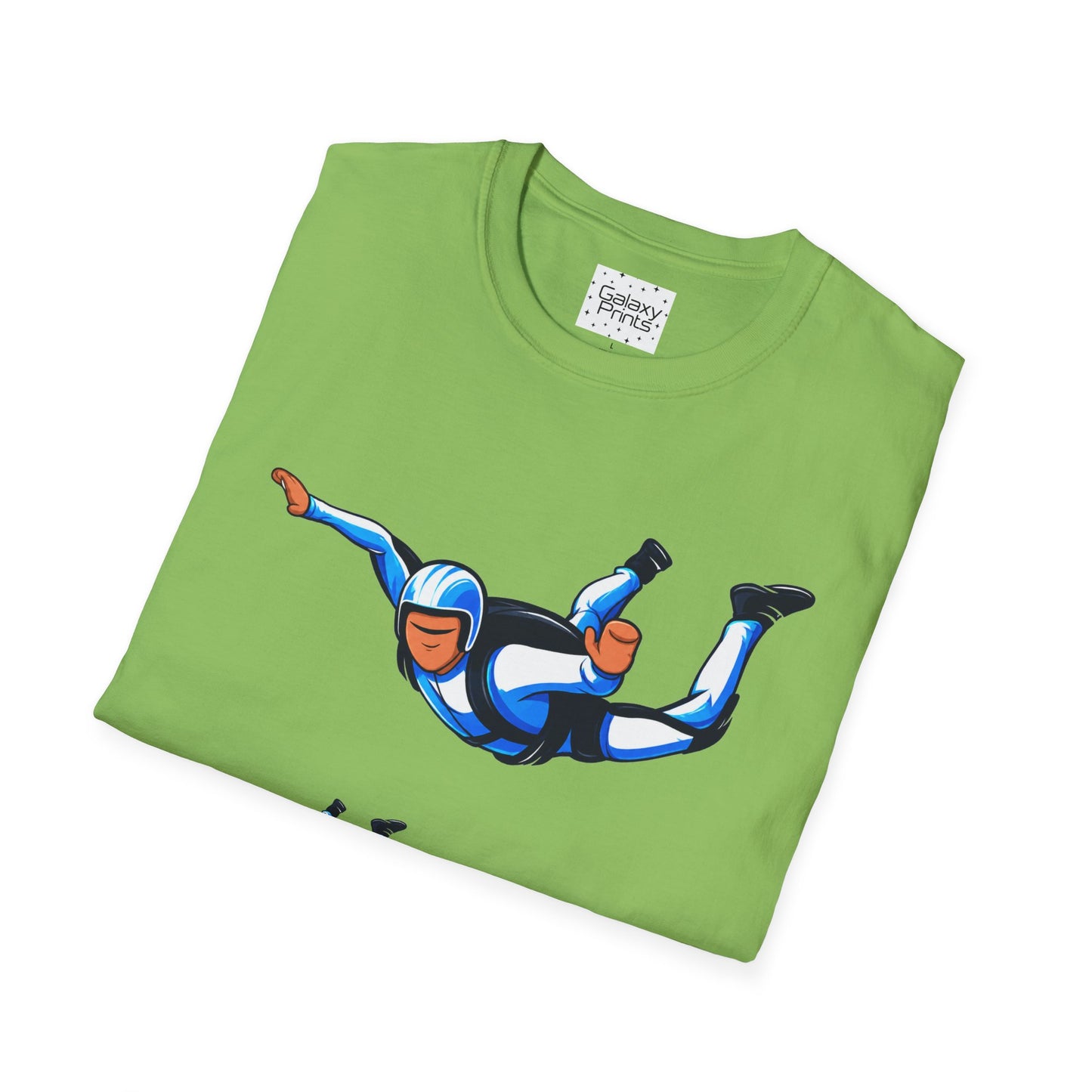 Skydiver Graphic T-Shirt — Blue Freefall Parachute Design