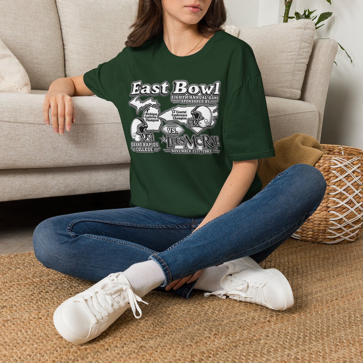 1987 East Bowl Vintage Football T-Shirt — Retro Game Day Tee (East Bowl, Lees McRae)