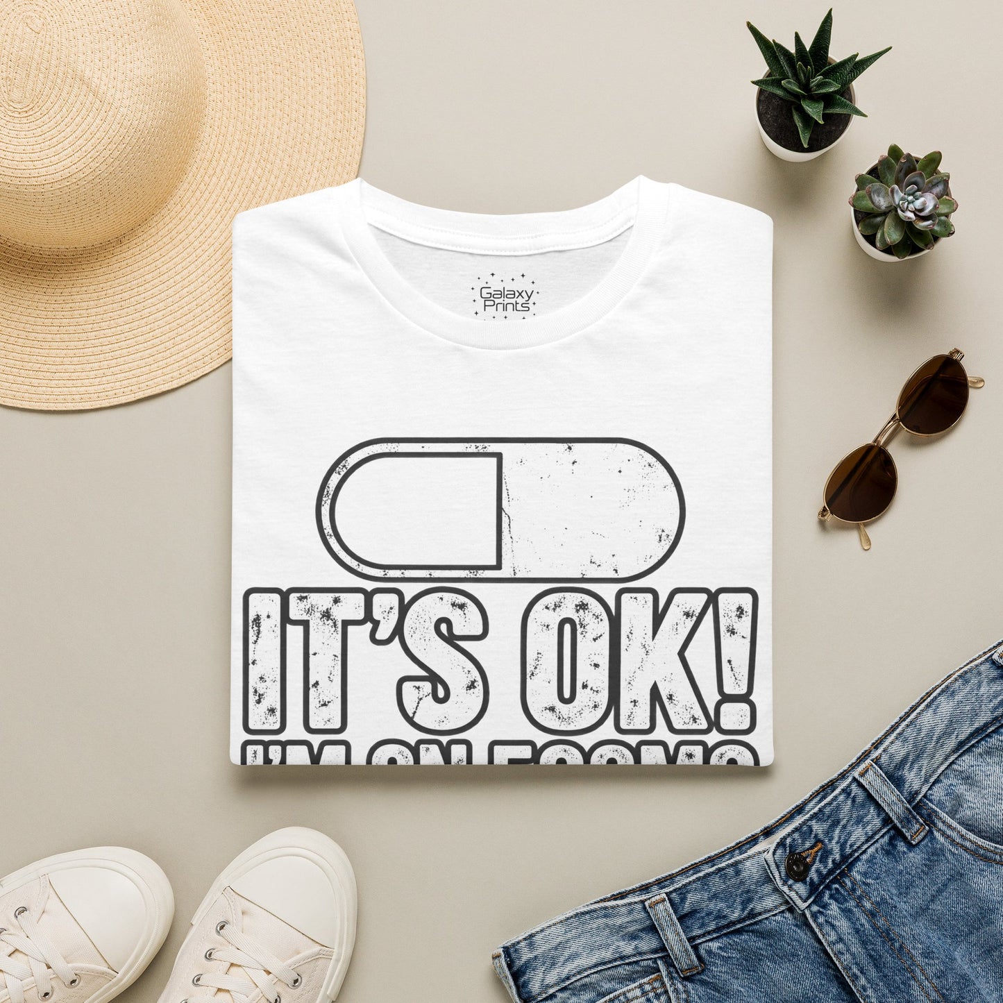 Gag T-Shirt — "It's OK! I'm on 500mg of Fukitol" Funny Pill Graphic Tee