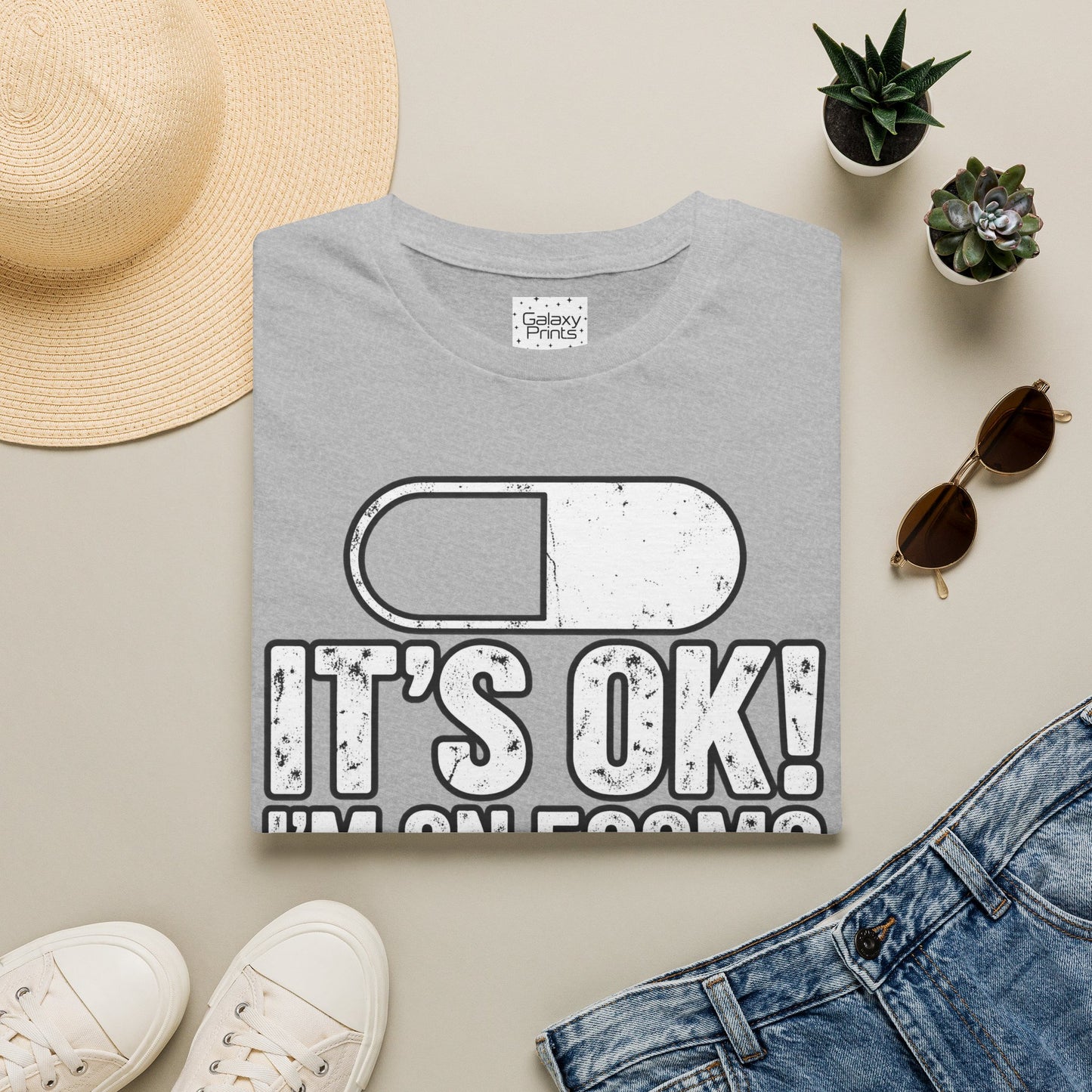 Gag T-Shirt — "It's OK! I'm on 500mg of Fukitol" Funny Pill Graphic Tee