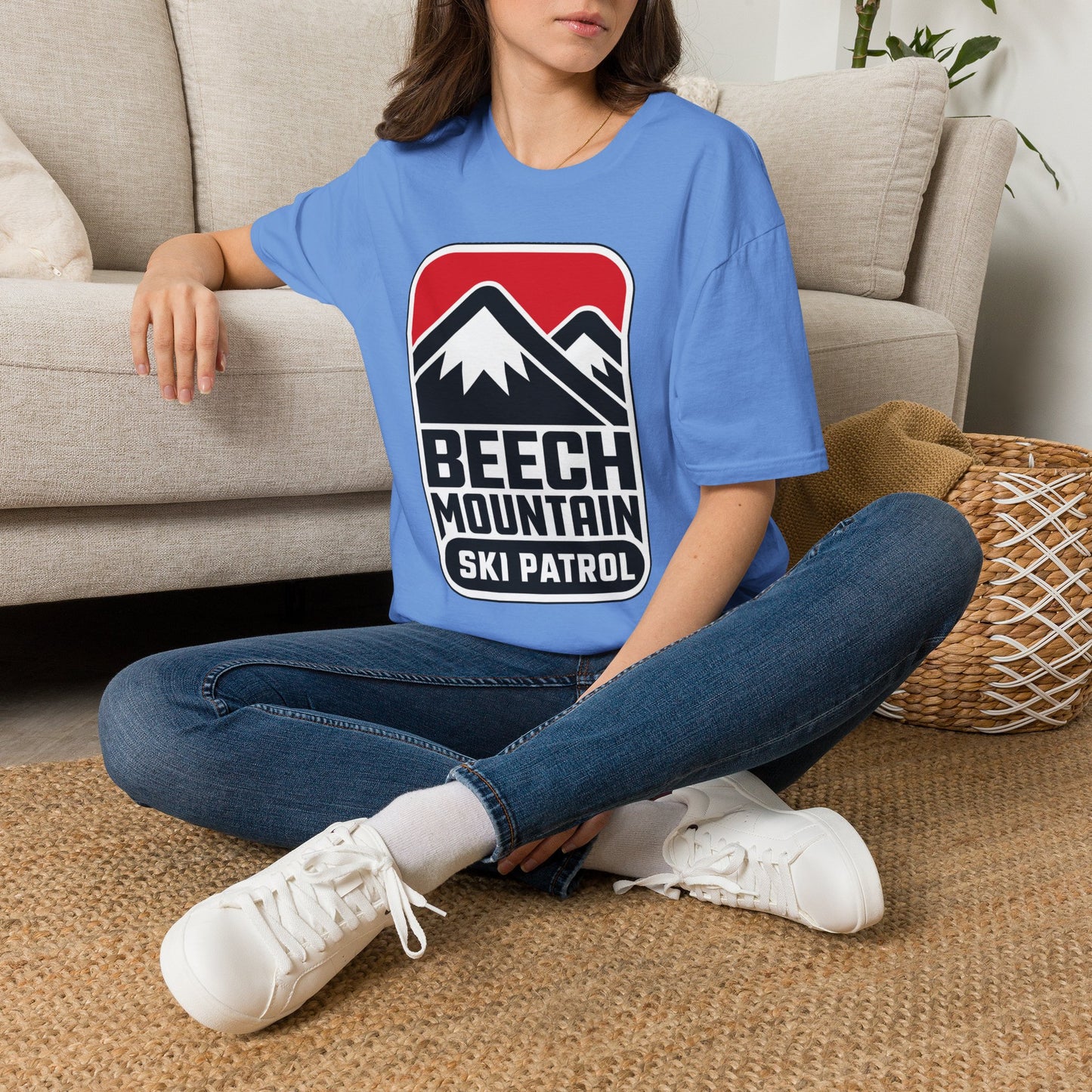 Ski Patrol Beech Mountain Retro T-Shirt — Beech Mountain Ski Patrol with Mountains on the back- logo Tee