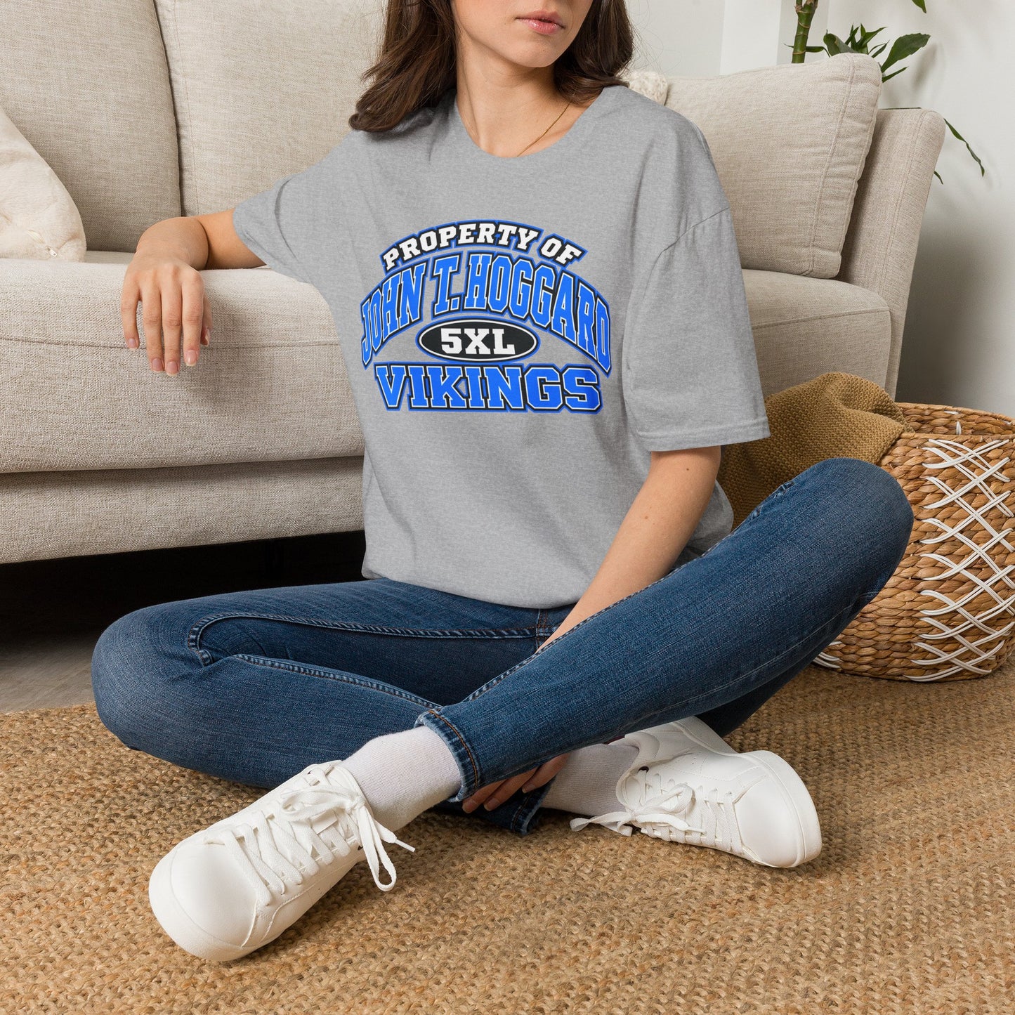 Property of JTH Vikings T‑Shirt 5XL — Viking in Power Circle back - Hoggard School Spirit Tee